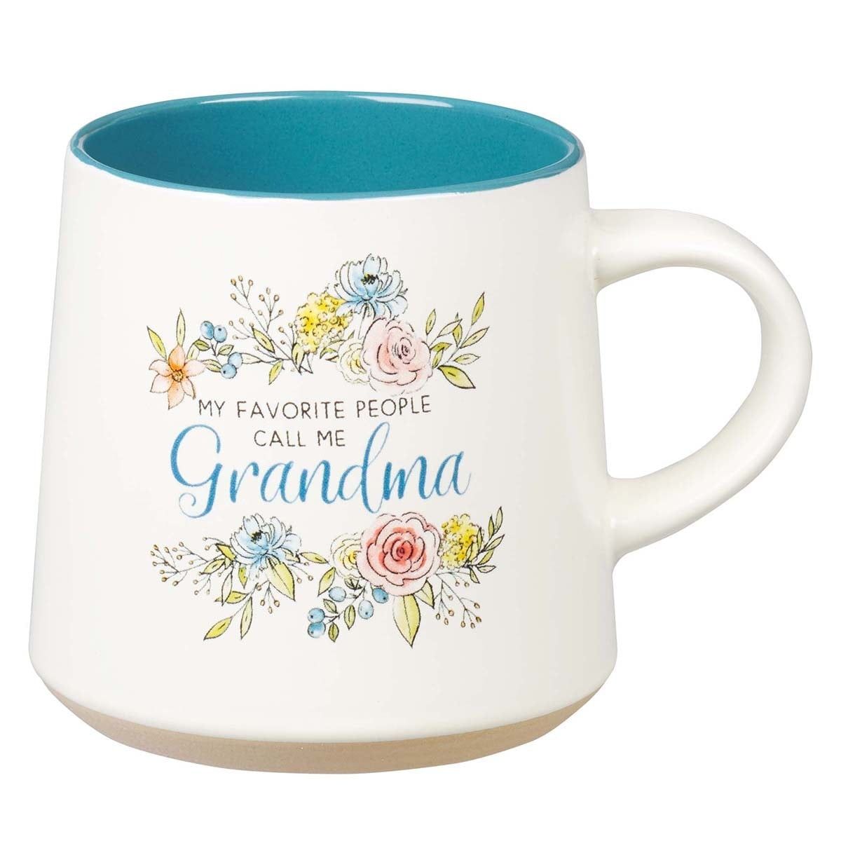 Floral Grandma Ceramic Coffee Mug with Blue Interior, 14oz