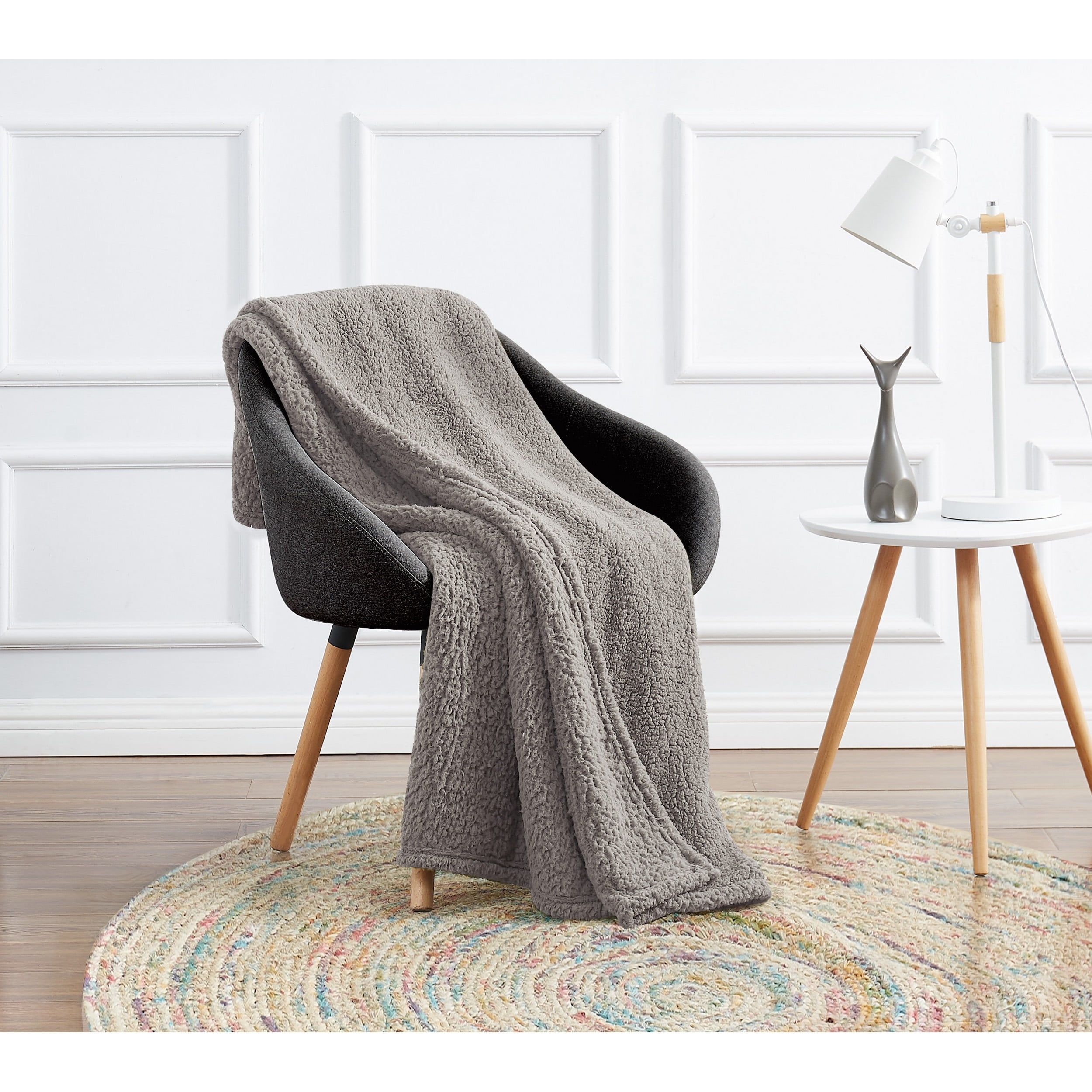 Gray Sherpa Knit Fleece Throw Blanket, 50x60 Inches