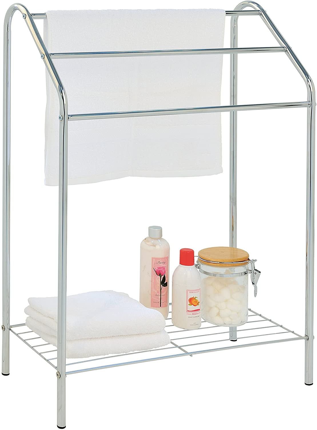 Chrome 3-Tier Freestanding Towel Rack with Storage Shelf