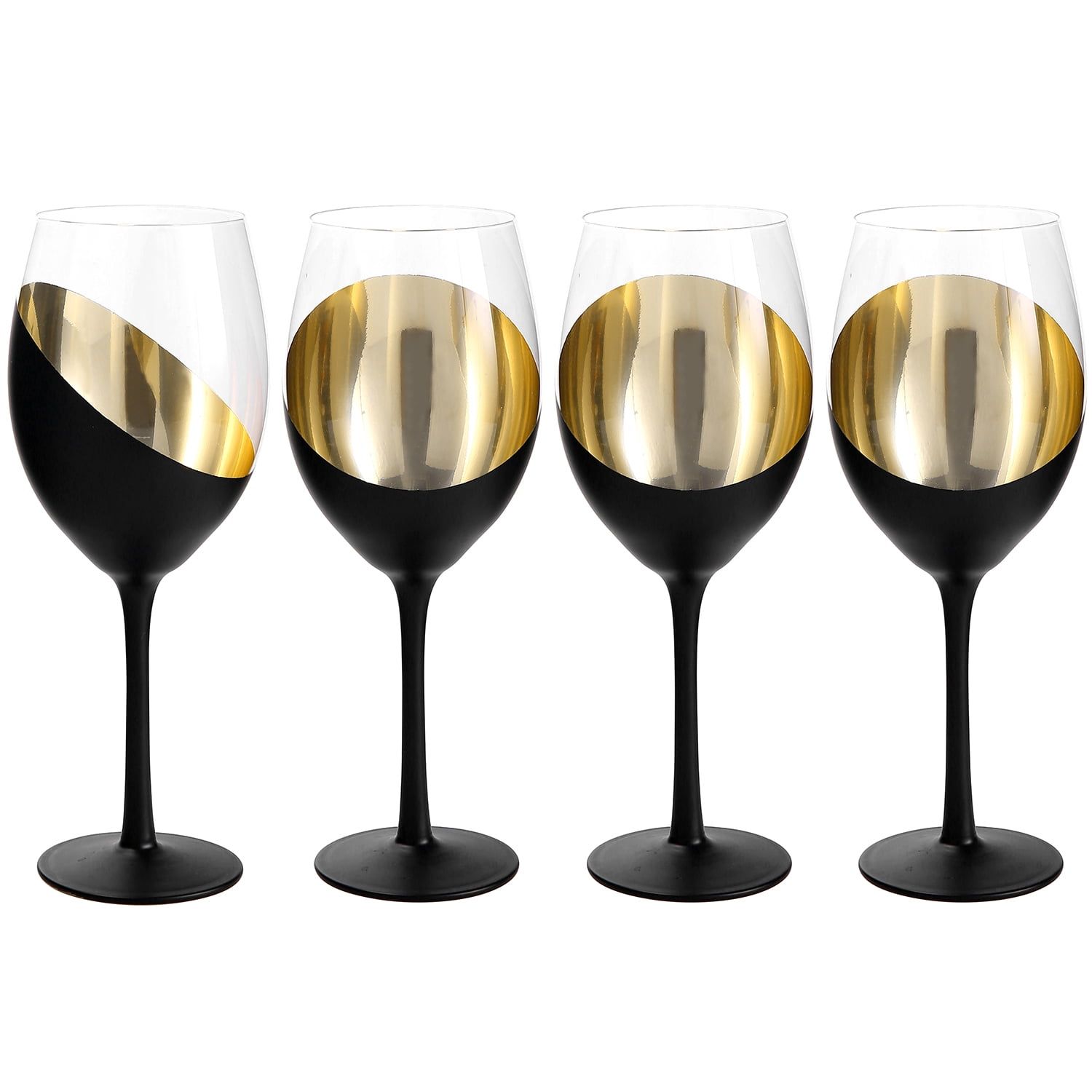 Set of 4 Matte Black and Gold Stemmed Wine Glasses