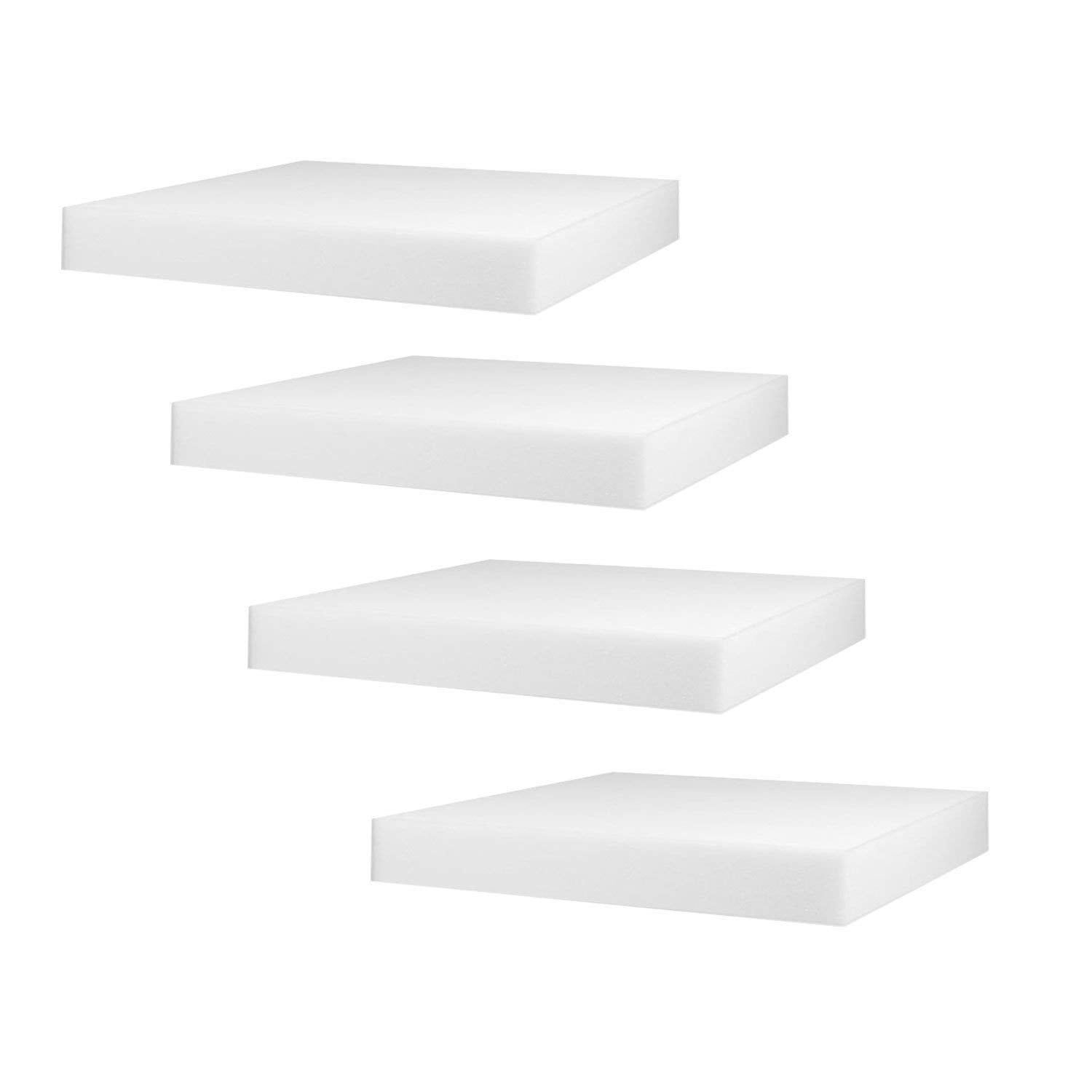 White Polyurethane Foam Square Cushion Inserts, 18x18x1, 4-Pack