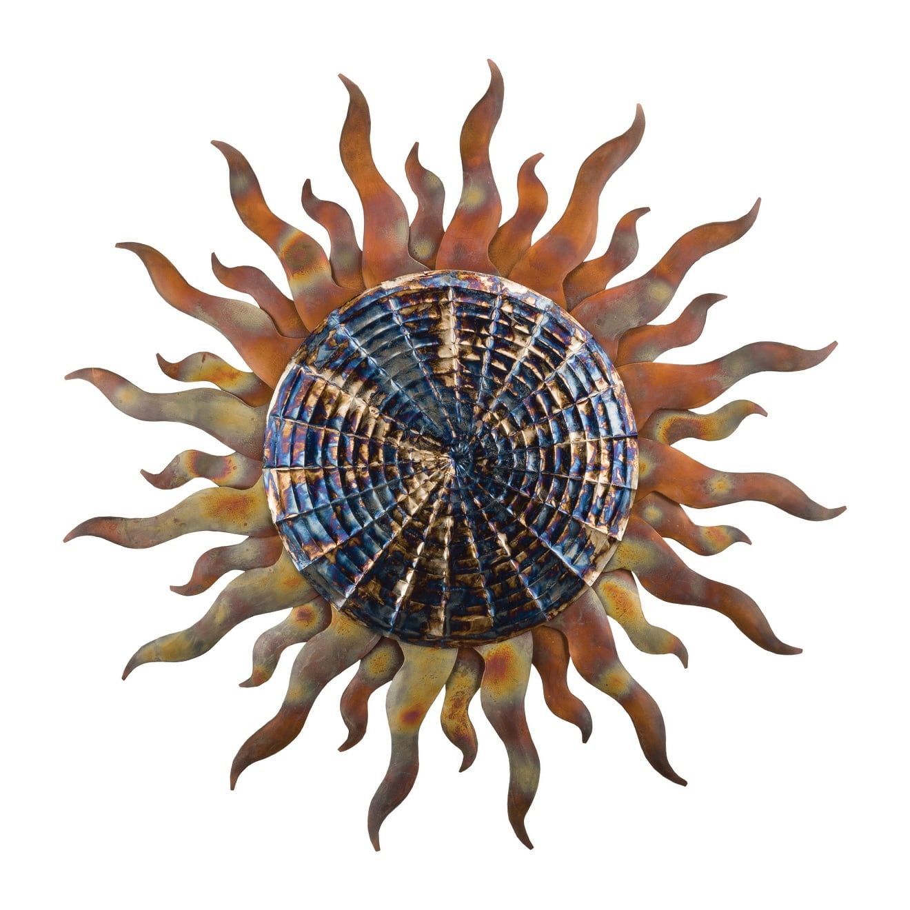 Mystique Sun 24" Copper and Blue Metal Wall Decor