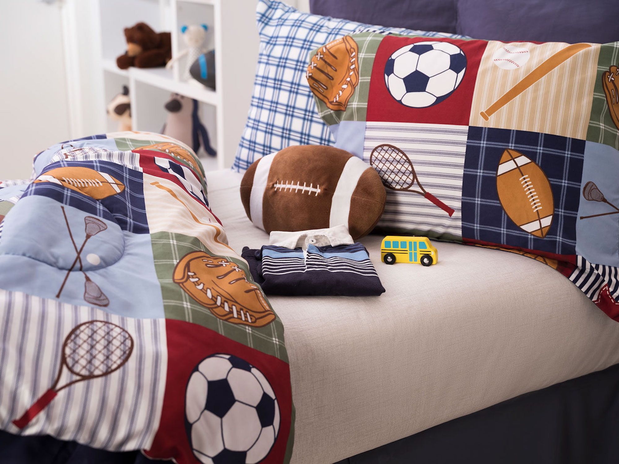 Full Navy Sports Theme Microfiber Reversible Bedspread Set