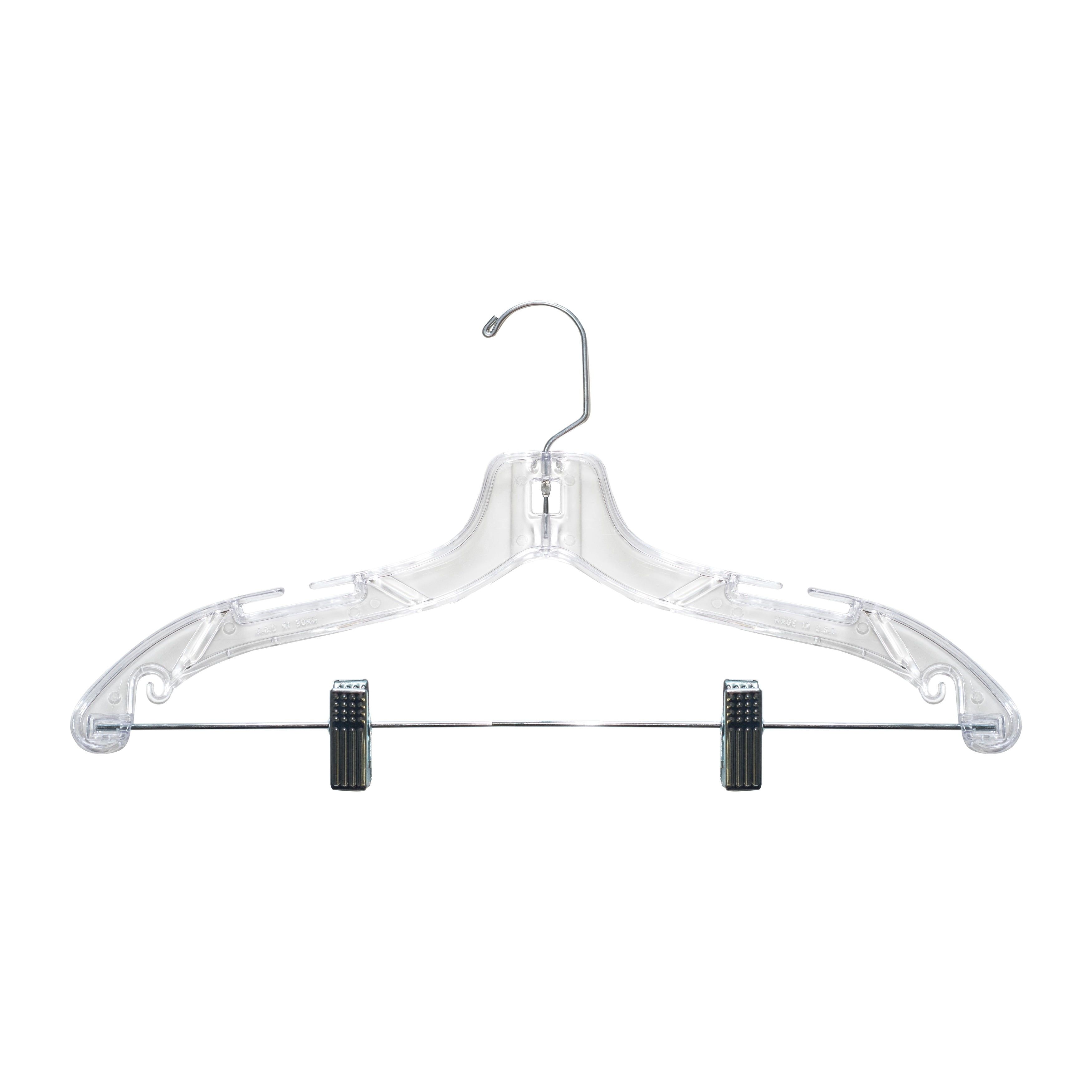 Clear Heavy-Duty Plastic Suit Hangers with Metal Clips, 17"