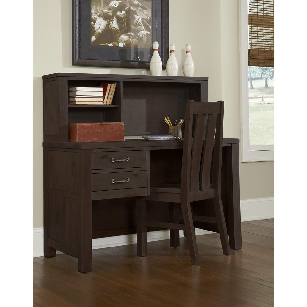 Transitional Espresso Solid Pine Writing Desk with Dual Drawers