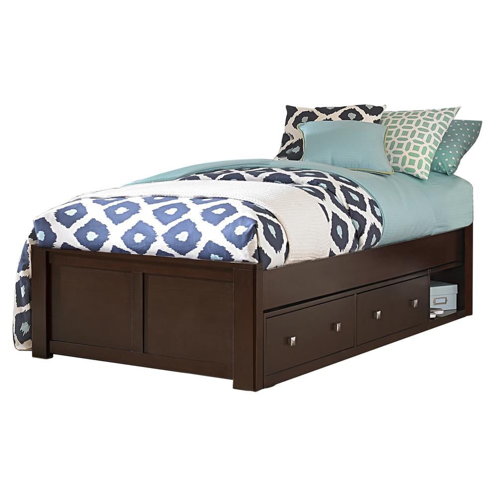 Transitional Twin Storage Bed with Dual Drawers in Rich Brown