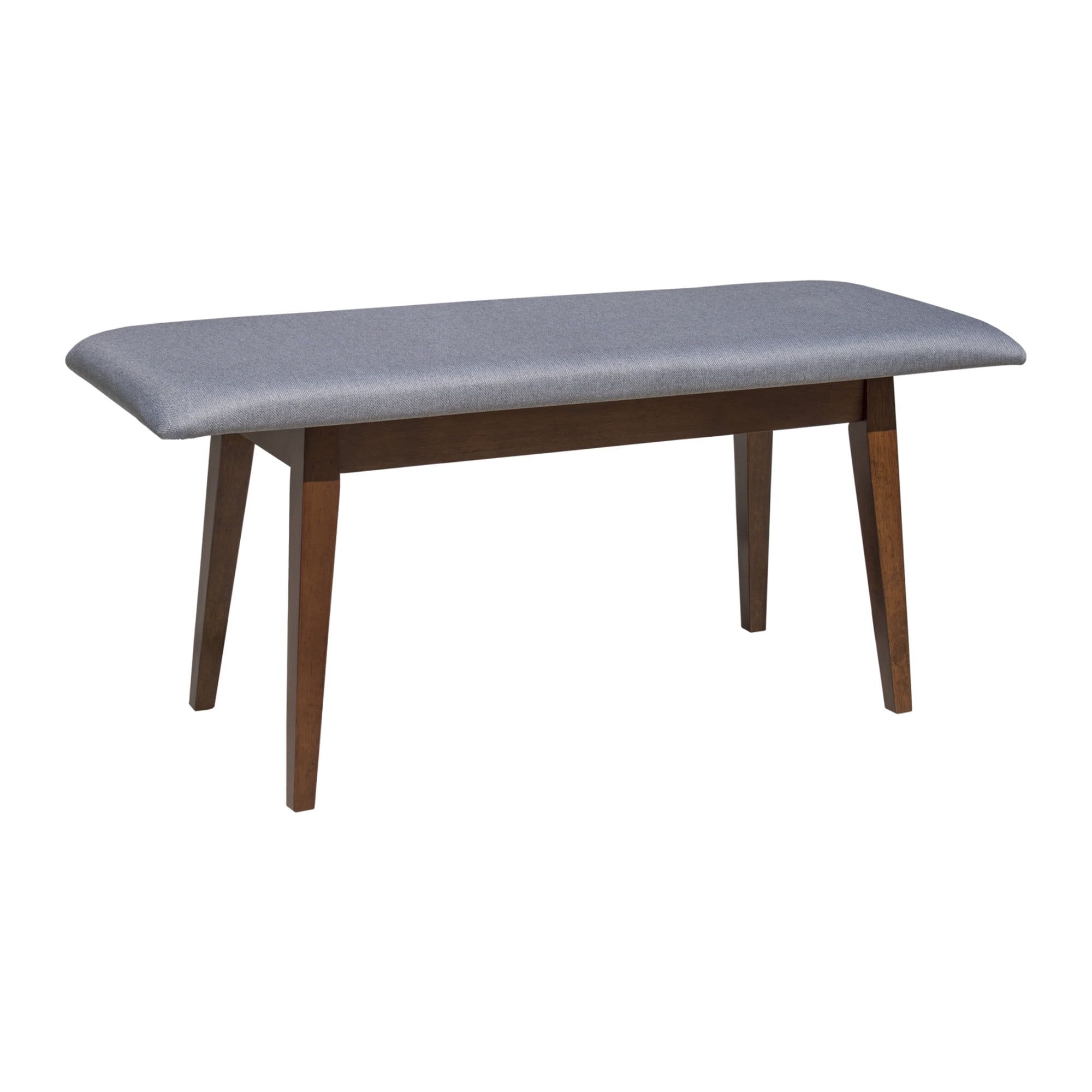 Gray Upholstered Walnut Wood Mid-Century Dining Bench