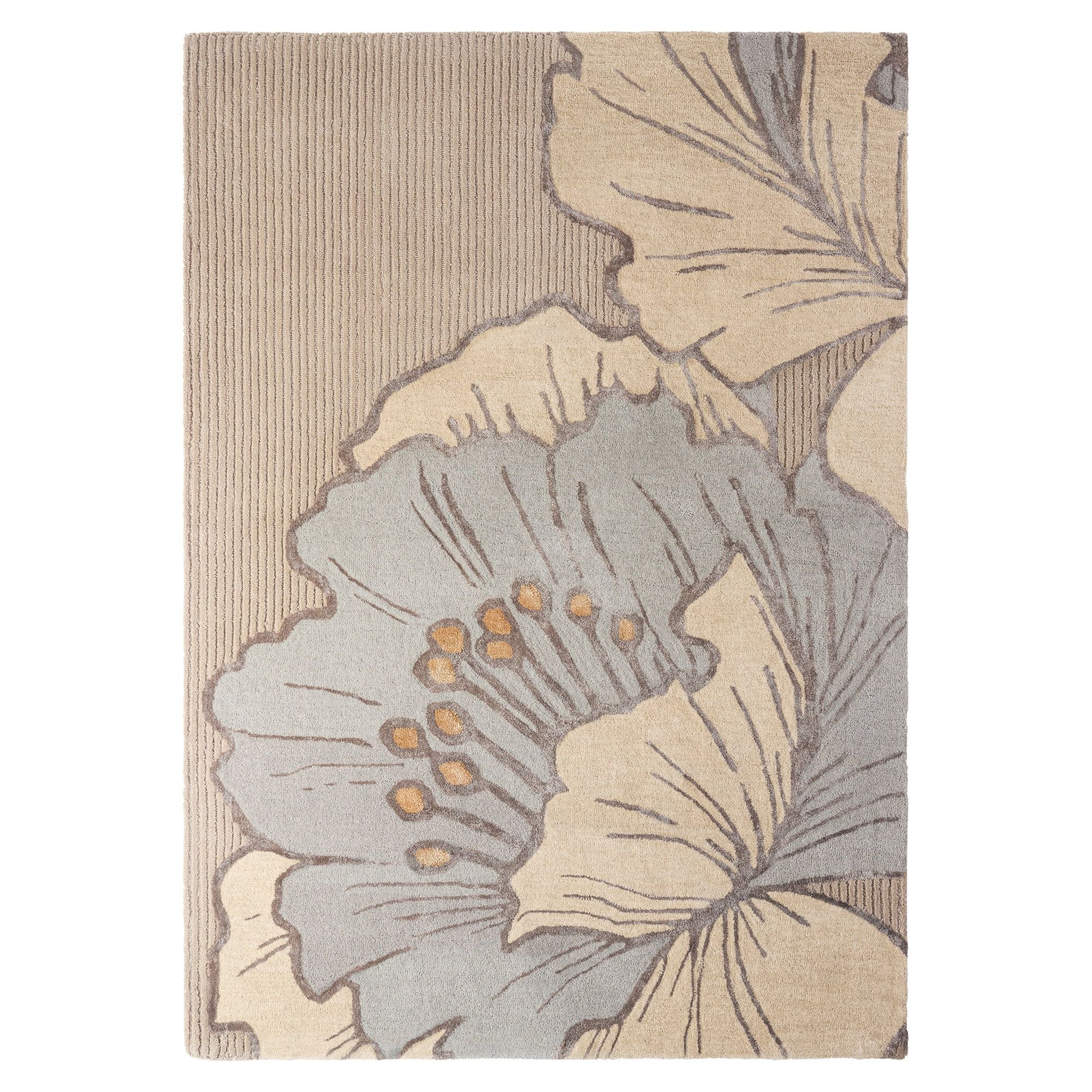 Taupe Floral Handmade Wool and Viscose 6' x 9' Area Rug
