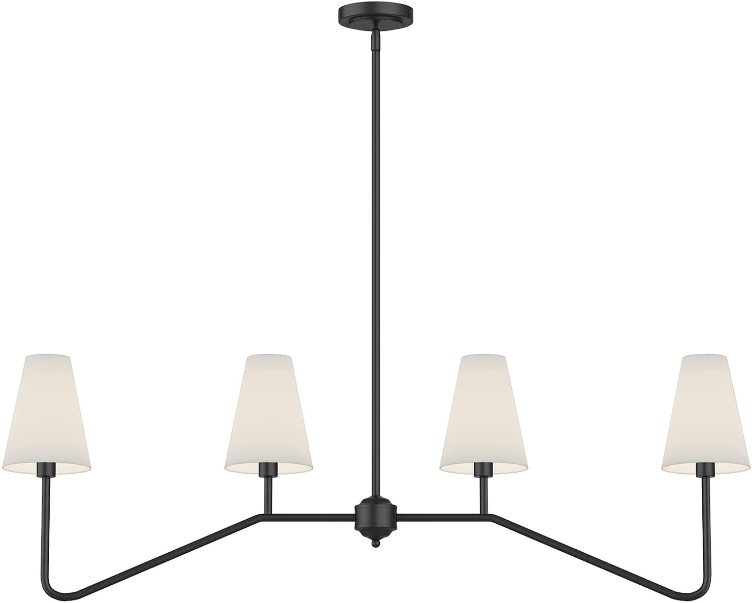 Matt Black 47" 4-Light Linear Island Chandelier with Linen Shades