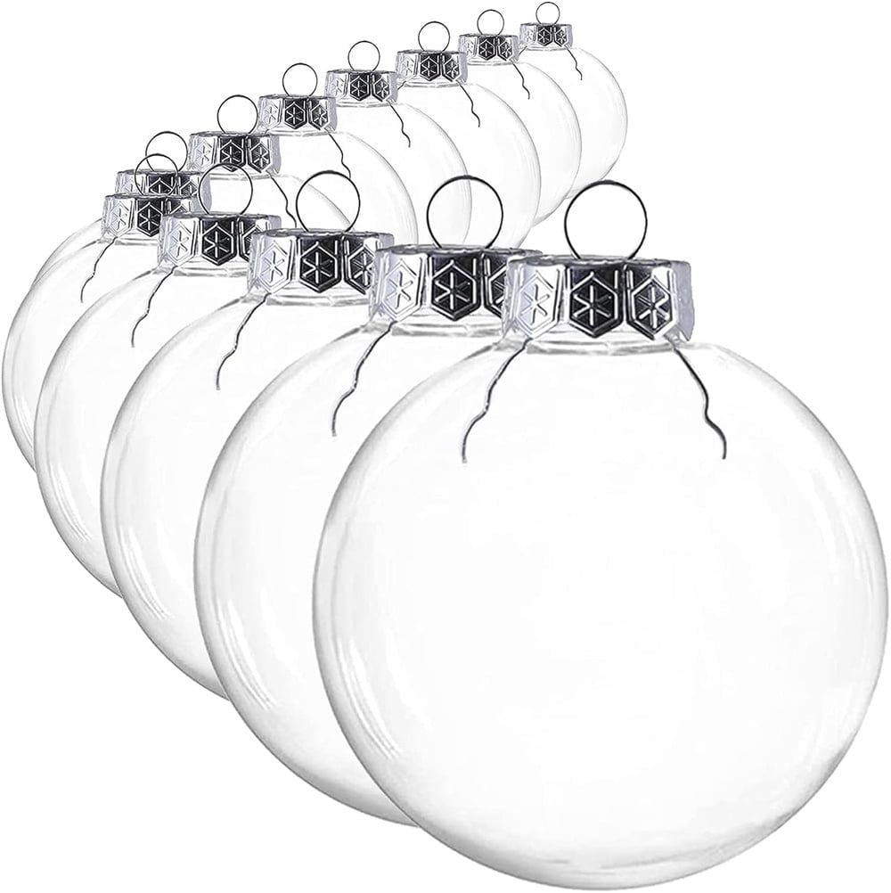 Clear Plastic DIY Fillable Round Ornament Set, 3.15 Inch, 12 Pieces