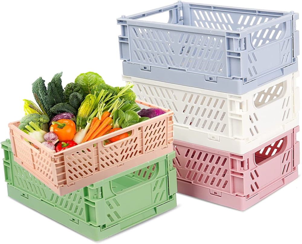 Pastel Mini Plastic Collapsible Storage Crates, 5-Pack