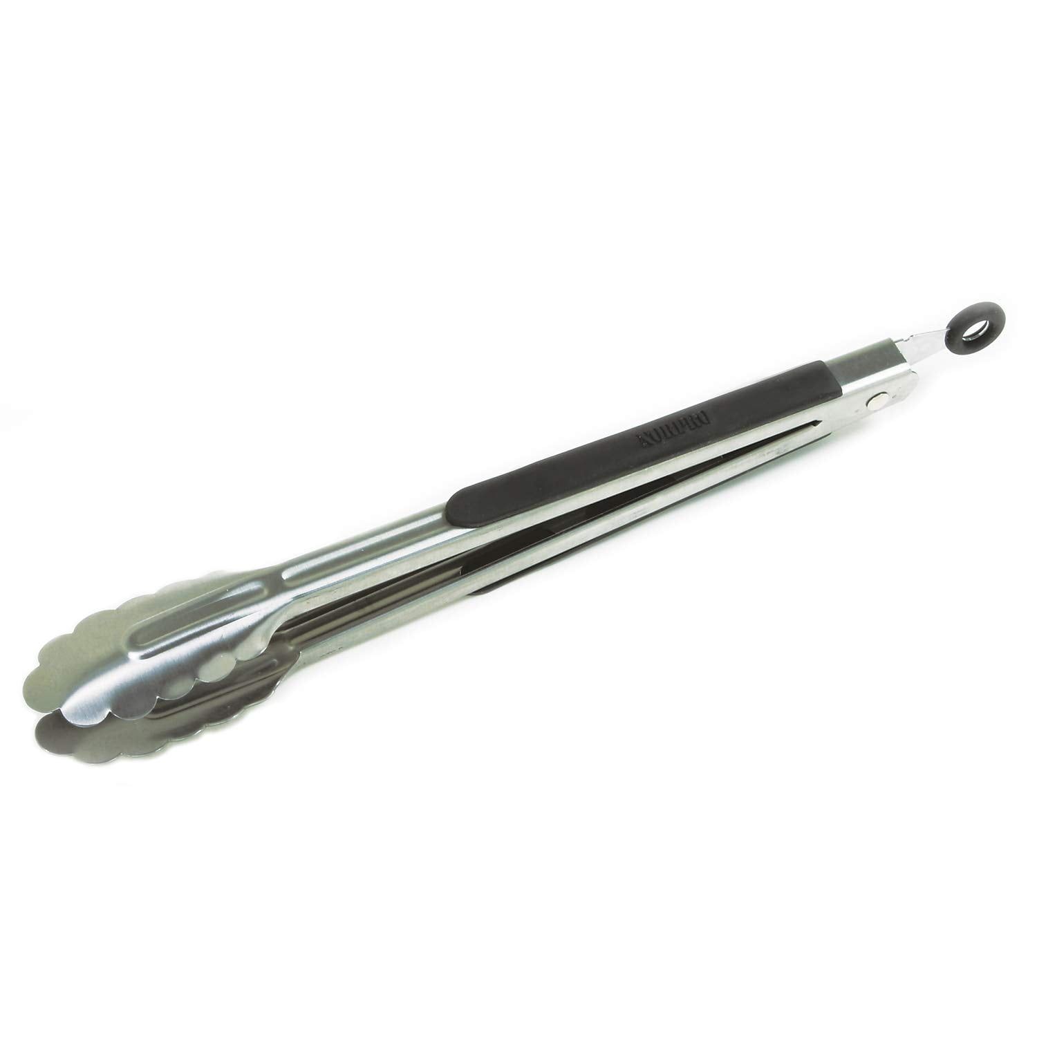 Silver 12-Inch Stainless Steel Locking Tongs with Grip