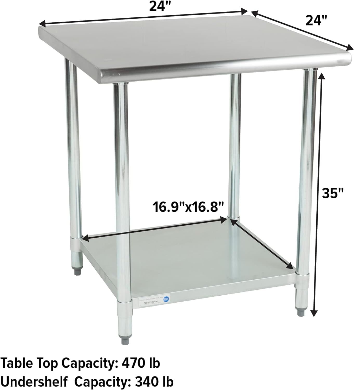 24" x 24" Stainless Steel Commercial Prep Table with Shelf