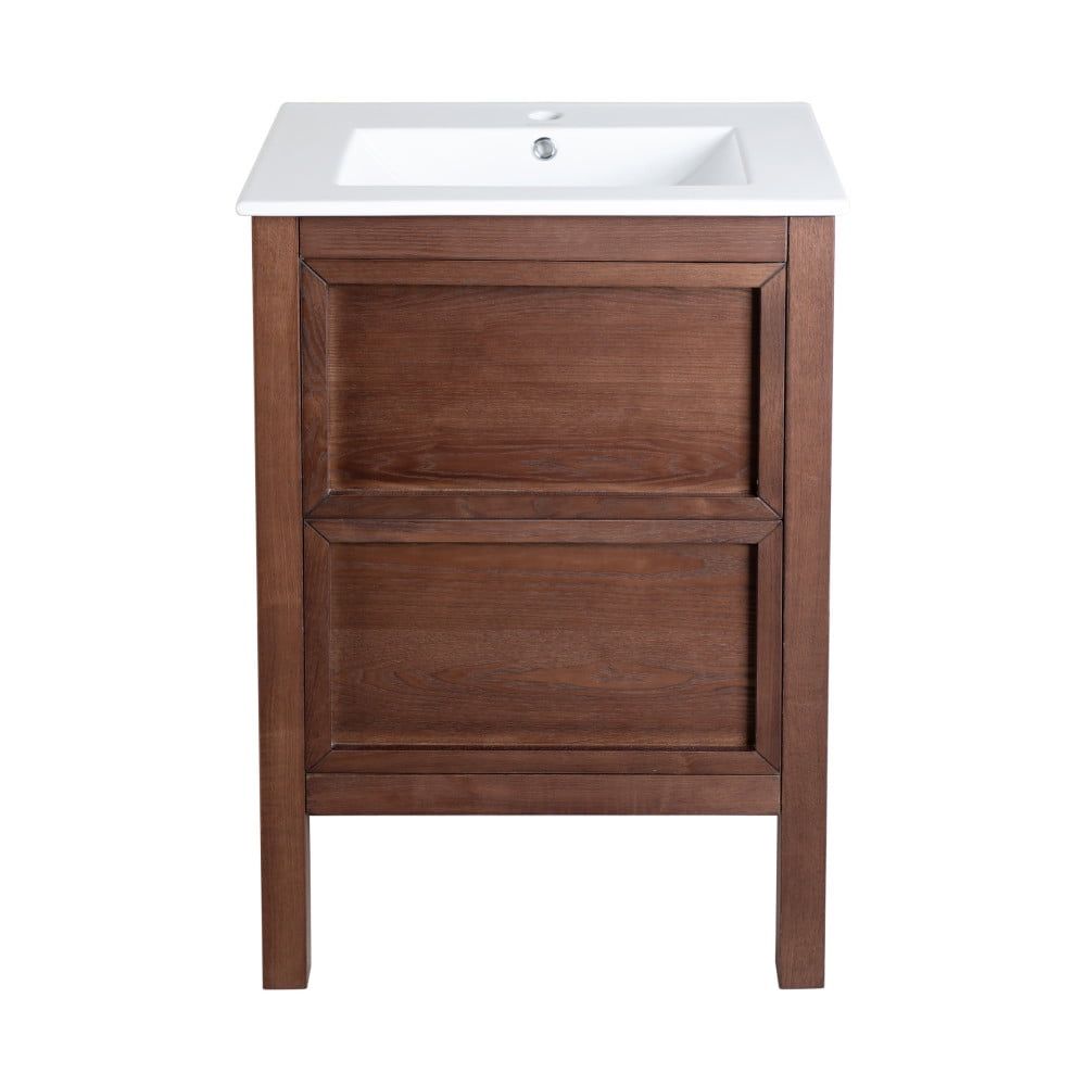 Nadar 24" Walnut Freestanding Bathroom Vanity with Ceramic Top