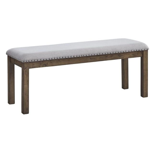 Transitional Nailhead Trim Wooden Dining Bench, Brown and Gray