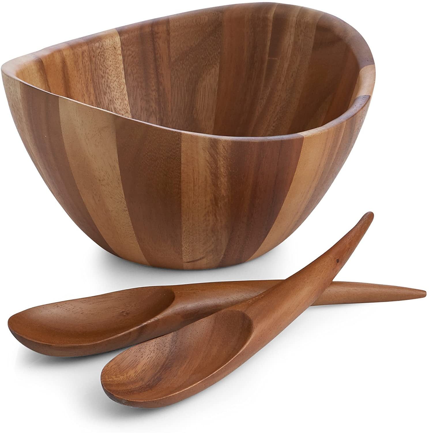 Acacia Wood Crescent Salad Bowl Set with Servers