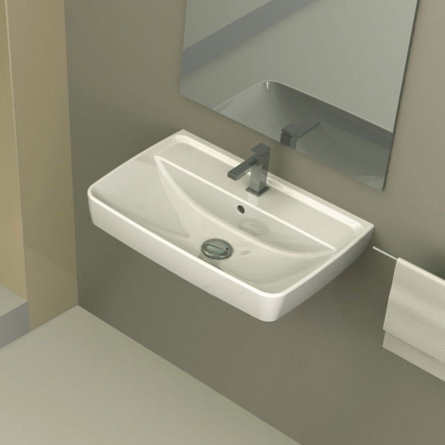 Duru White Ceramic Rectangular Wall-Mount Bathroom Sink