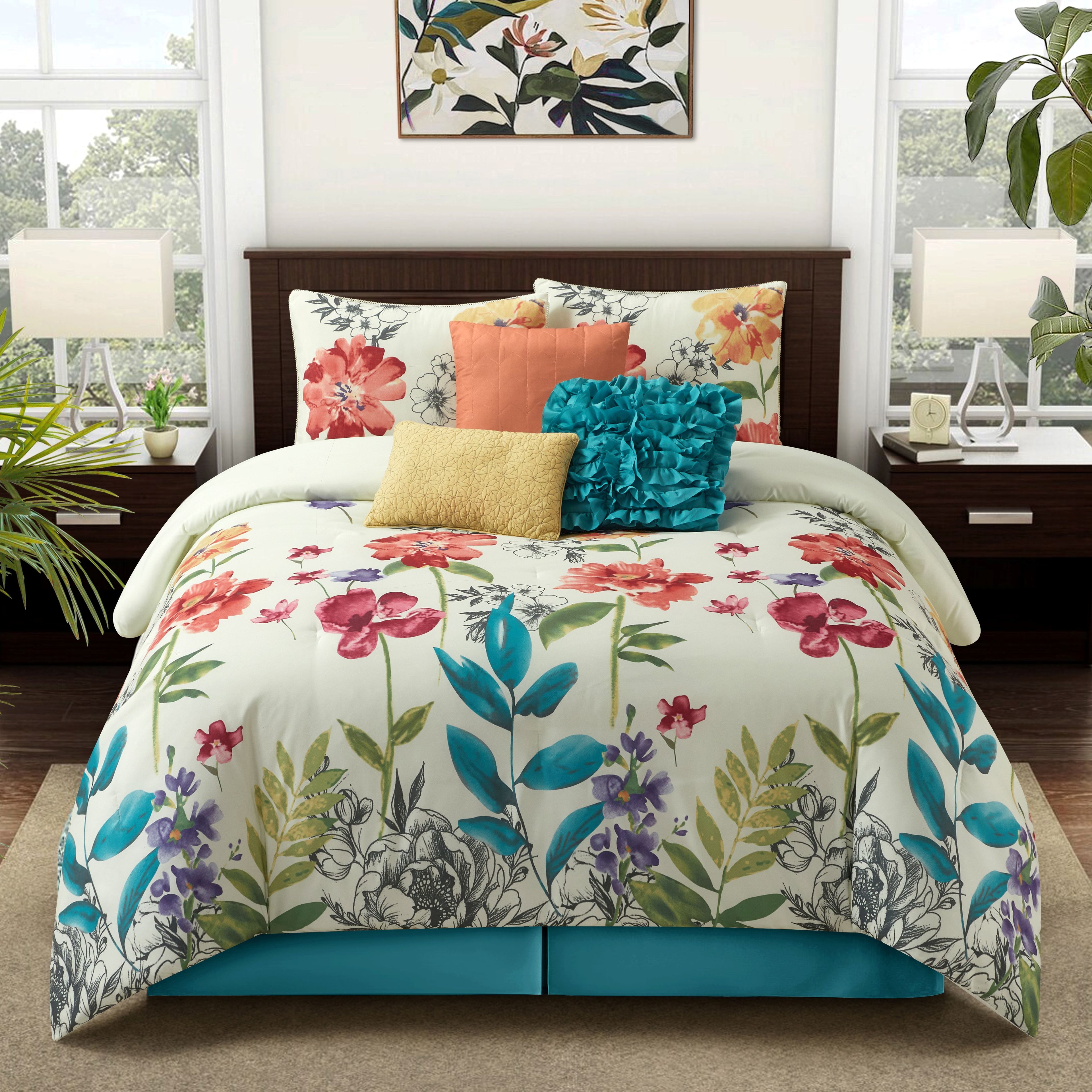 Floral Bouquet Multicolor Queen Reversible Comforter Set