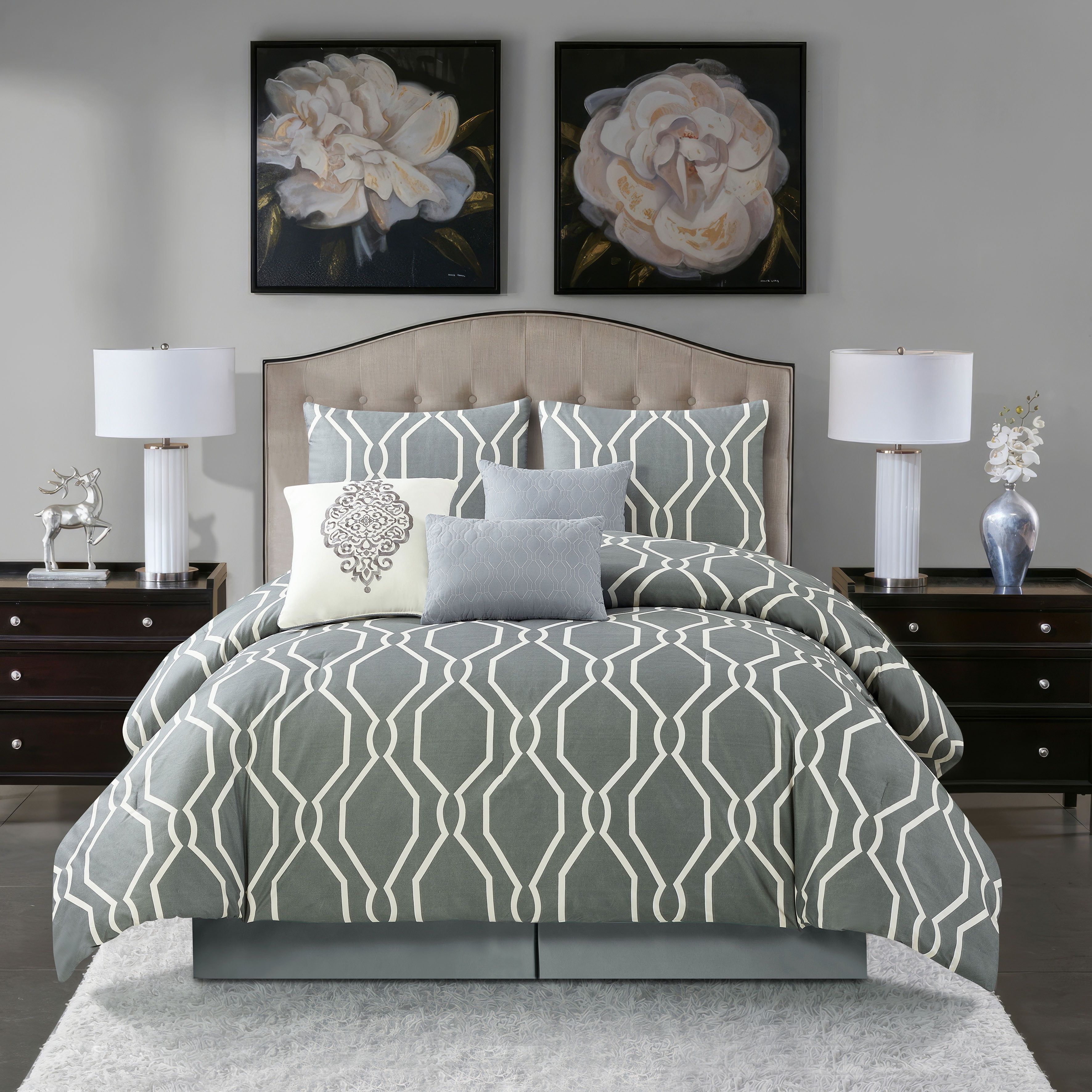 King Gray Geometric Microfiber 7-Piece Comforter Set