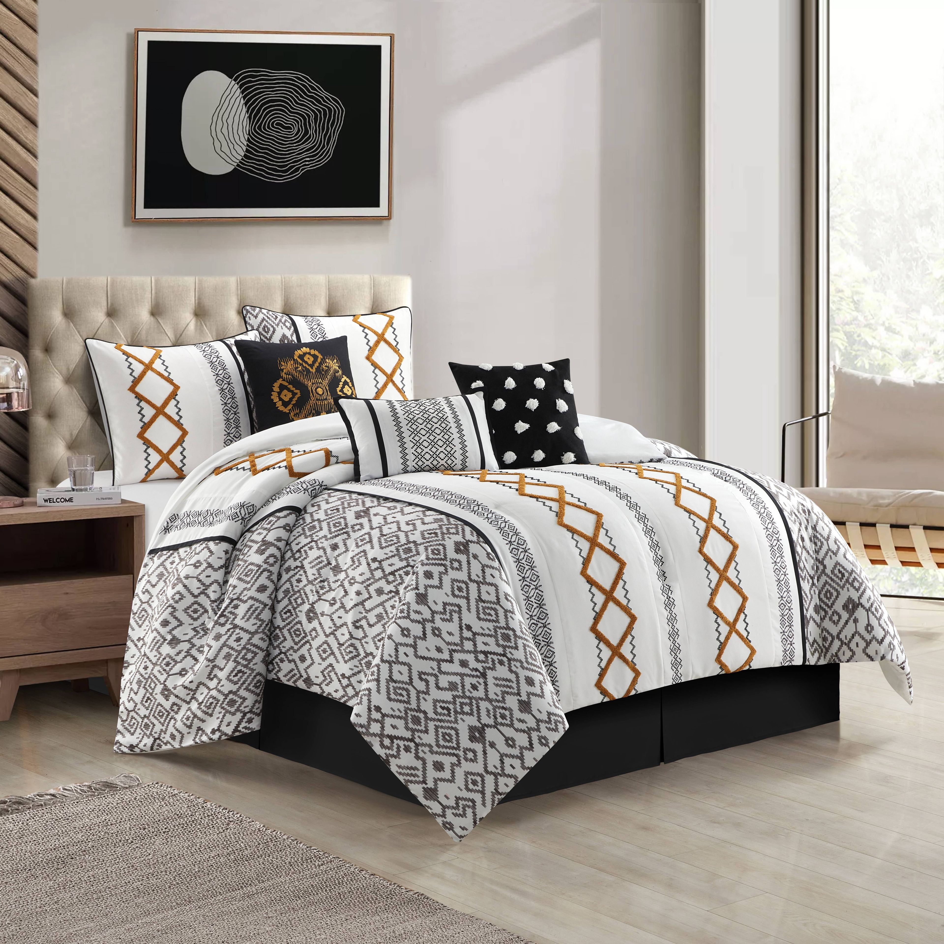 California King Black and Gold Microfiber 7-Piece Comforter Set