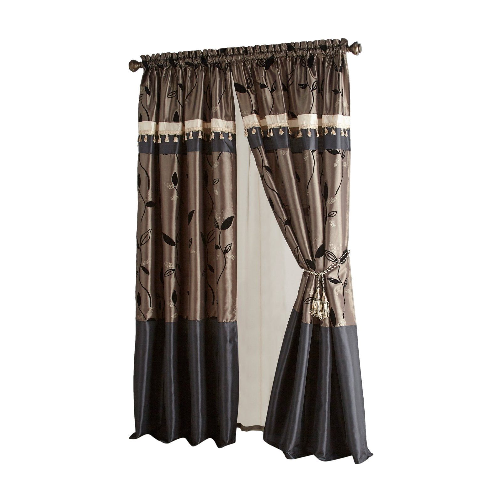 Bronze and Black Polyester Room-Darkening Curtain Set with Valance