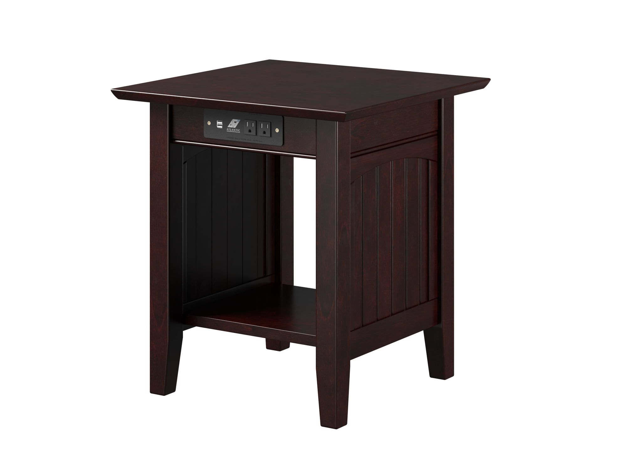 Eco-Friendly Hardwood Square End Table with Charging Station - Espresso