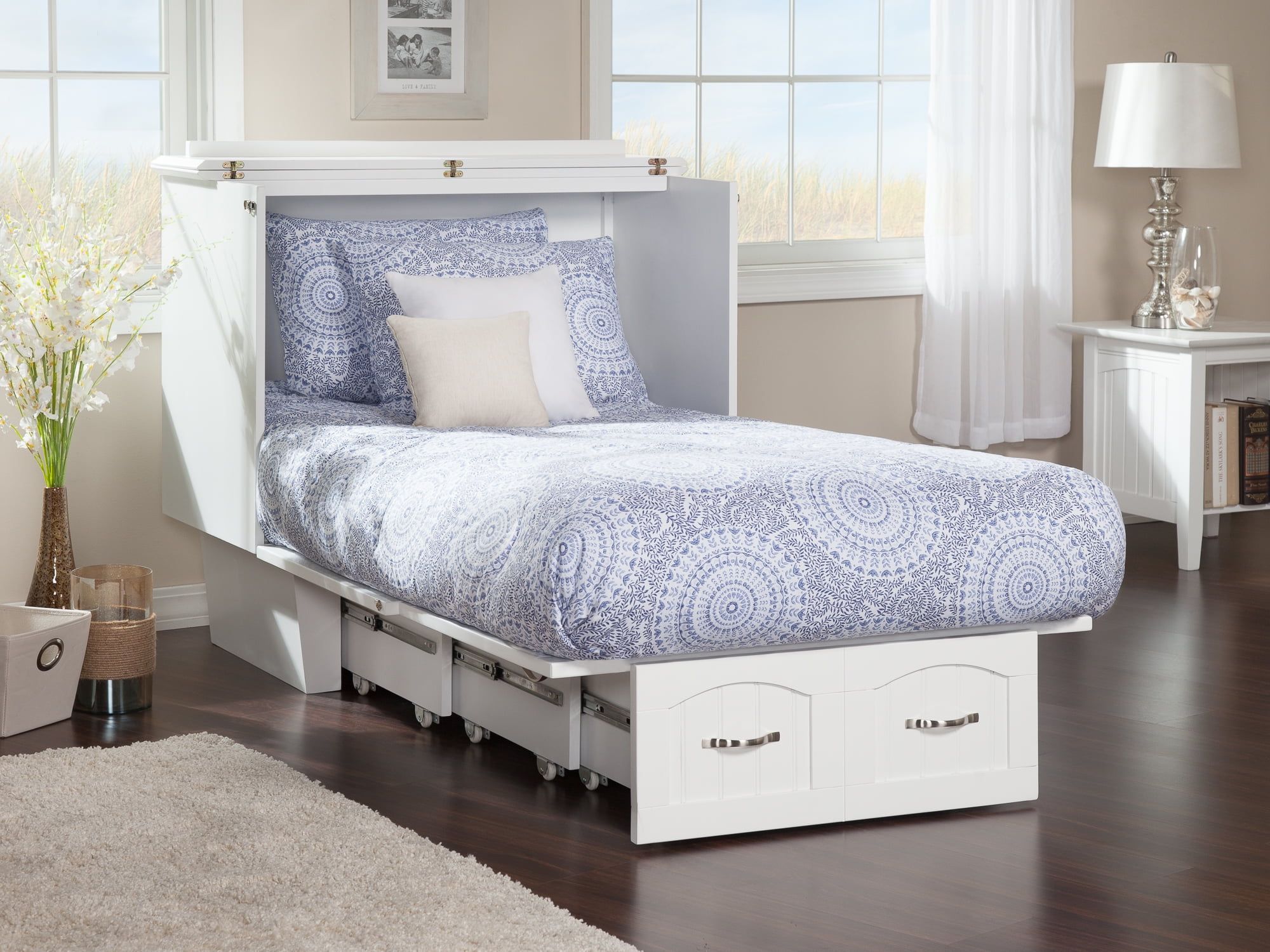 Nantucket White Twin Murphy Bed Chest with Storage Drawers