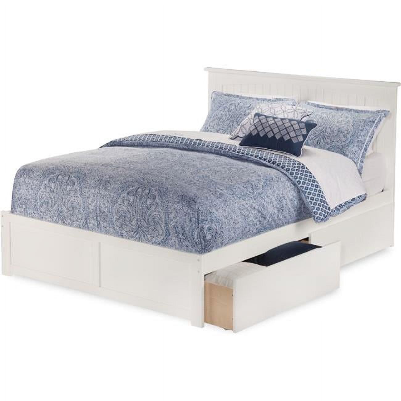 Nantucket White Queen Wood Platform Bed with Storage Drawers