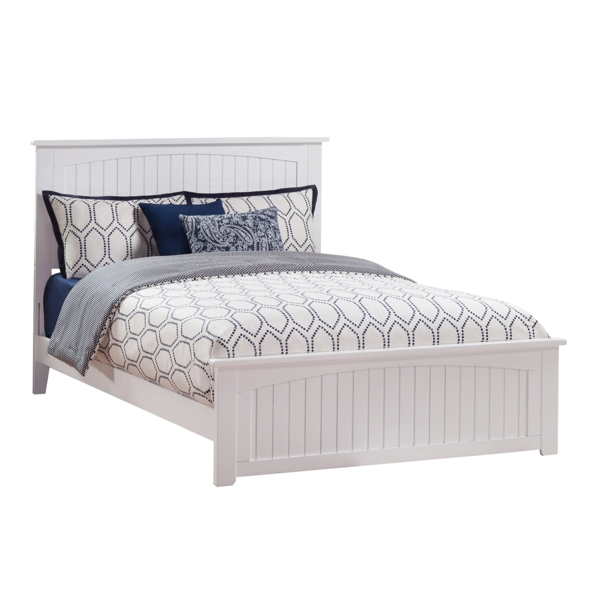 Nantucket Queen White Wood Platform Bed with Headboard and Footboard