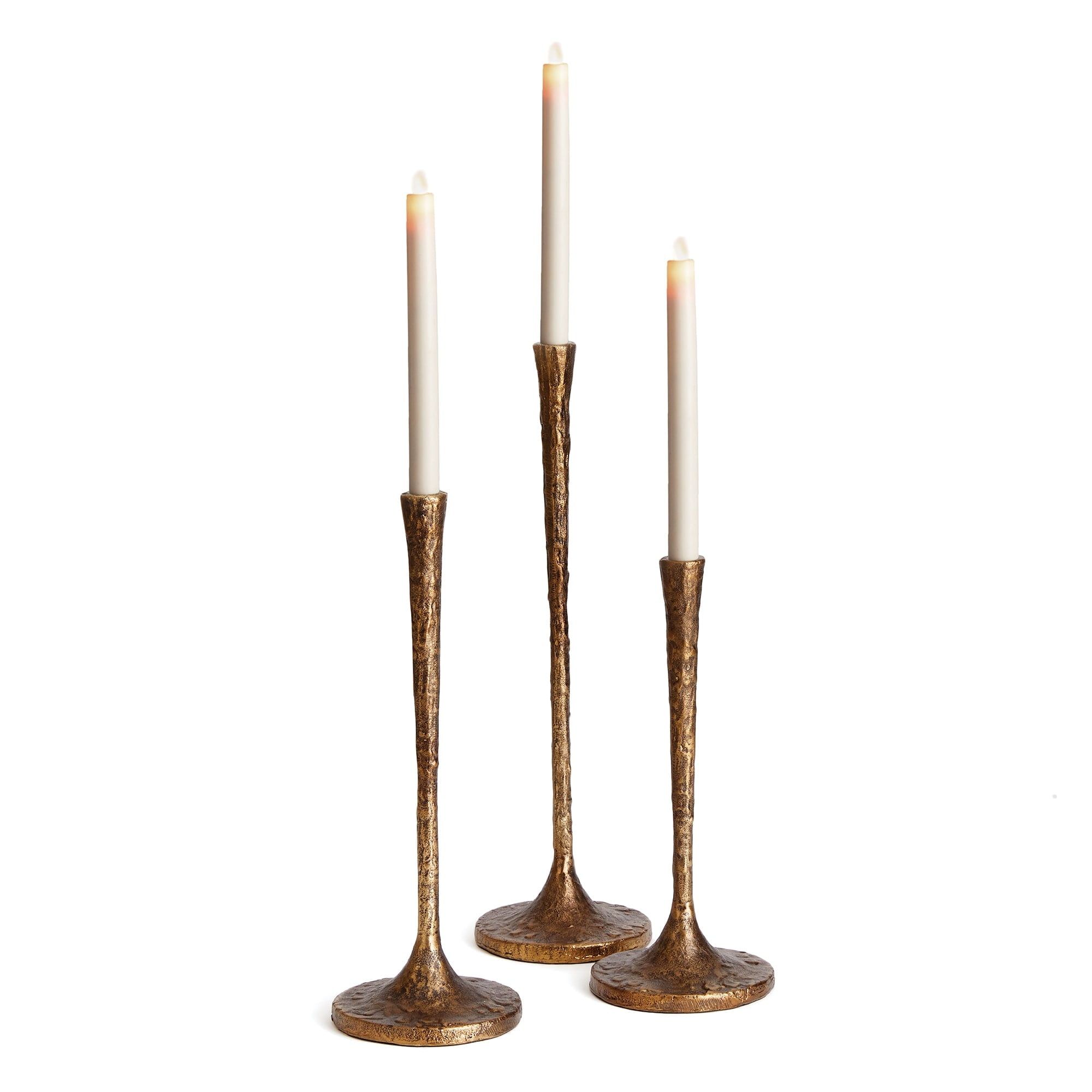 Elegant Giacometti-Inspired Brass Candlestick Trio, 20" Height