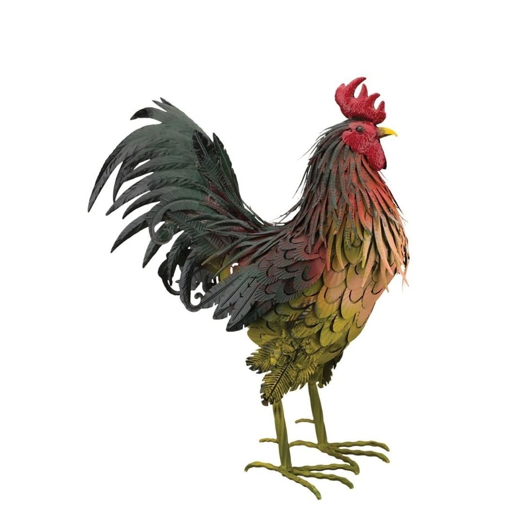 Hand-Painted Metal Rooster Statue for Indoor/Outdoor Use