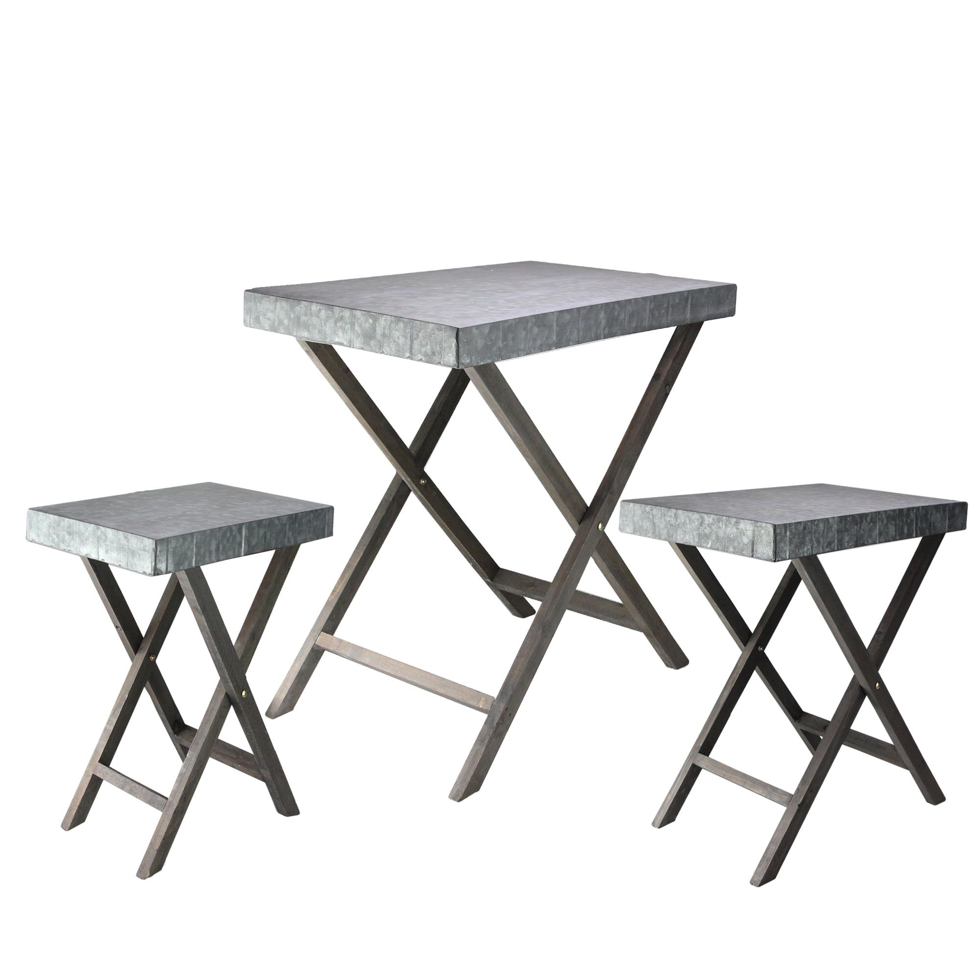 Gray Hammered Metal and Wood Rectangular Nesting Tables Set