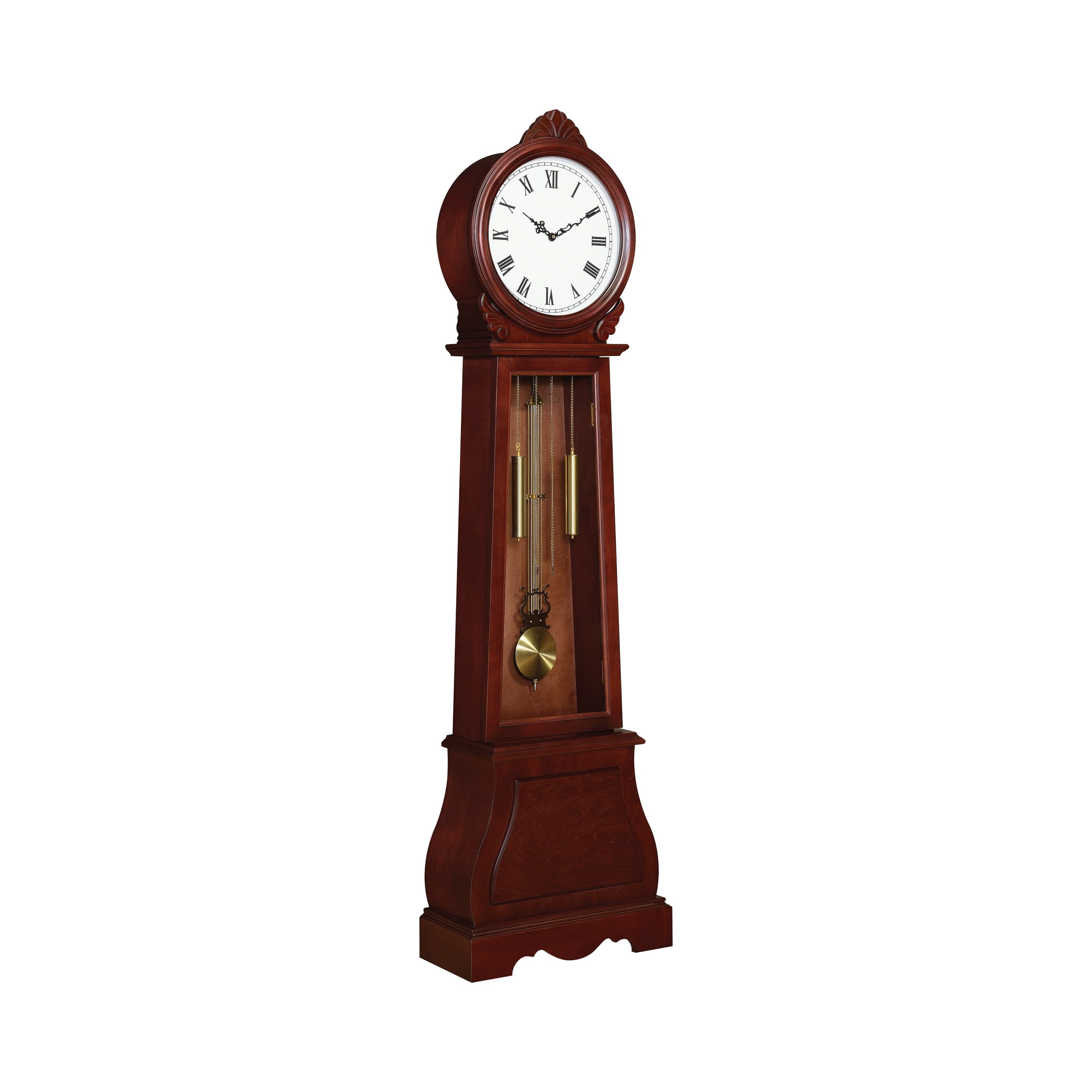 Brown Wood Grandfather Clock with Gold Pendulum and Chime