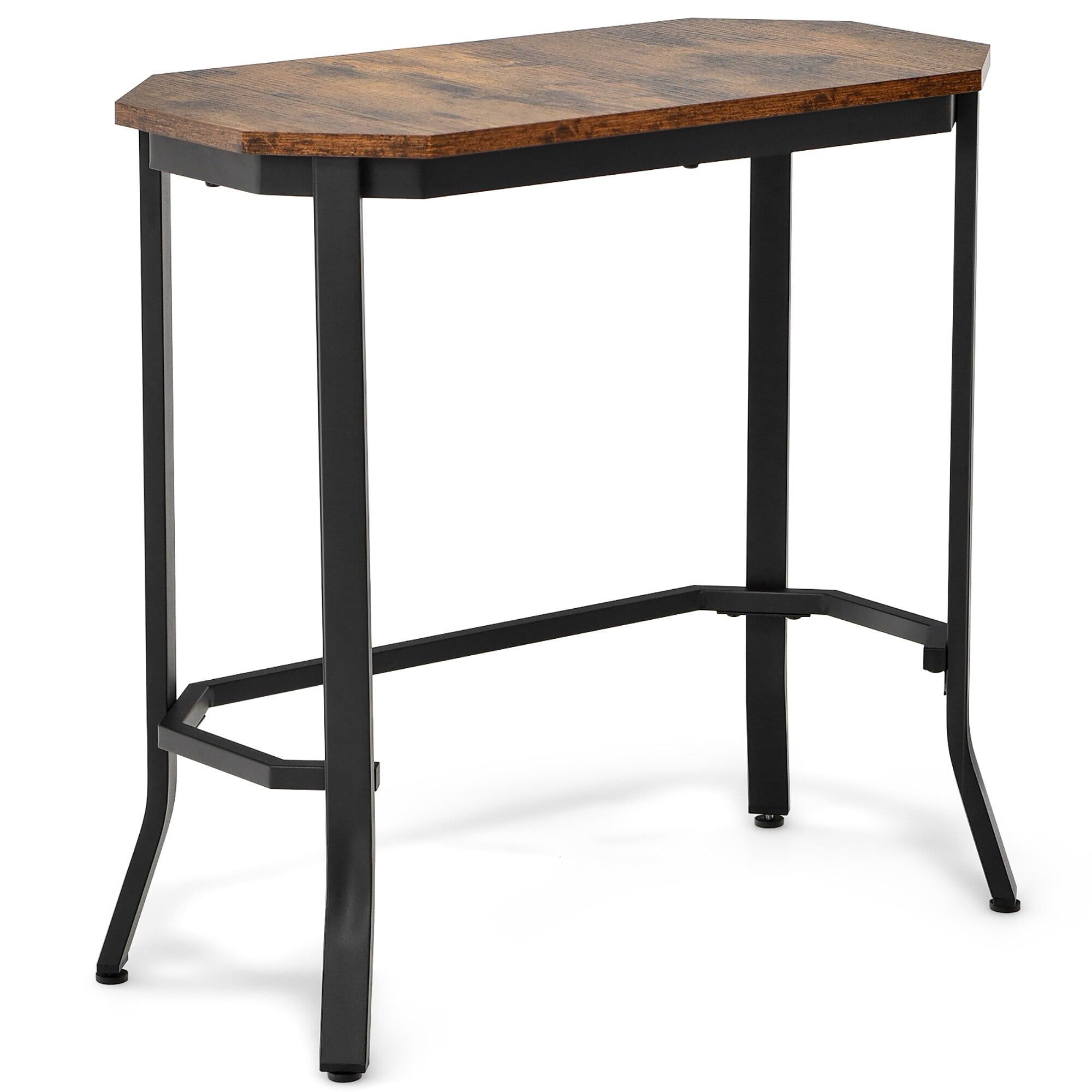 Rustic Brown Narrow Industrial Wood and Metal End Table