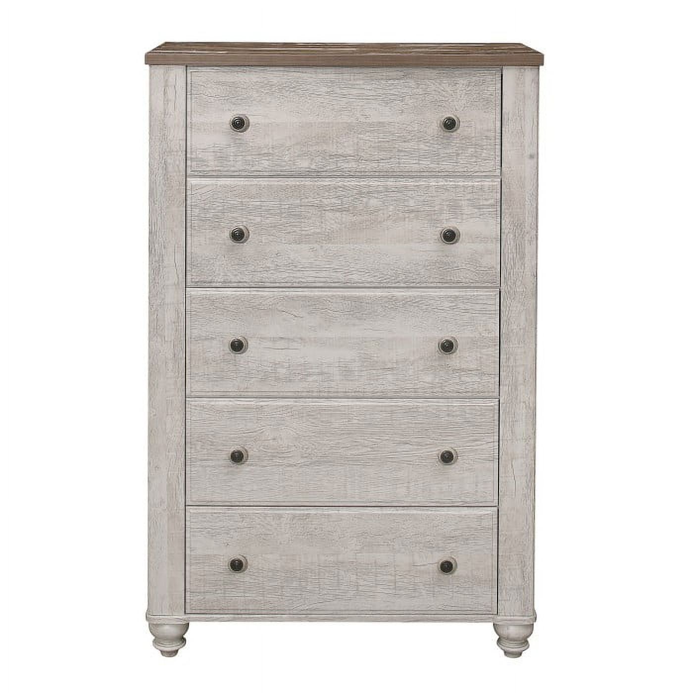 Antique White and Brown 5-Drawer Transitional Chest