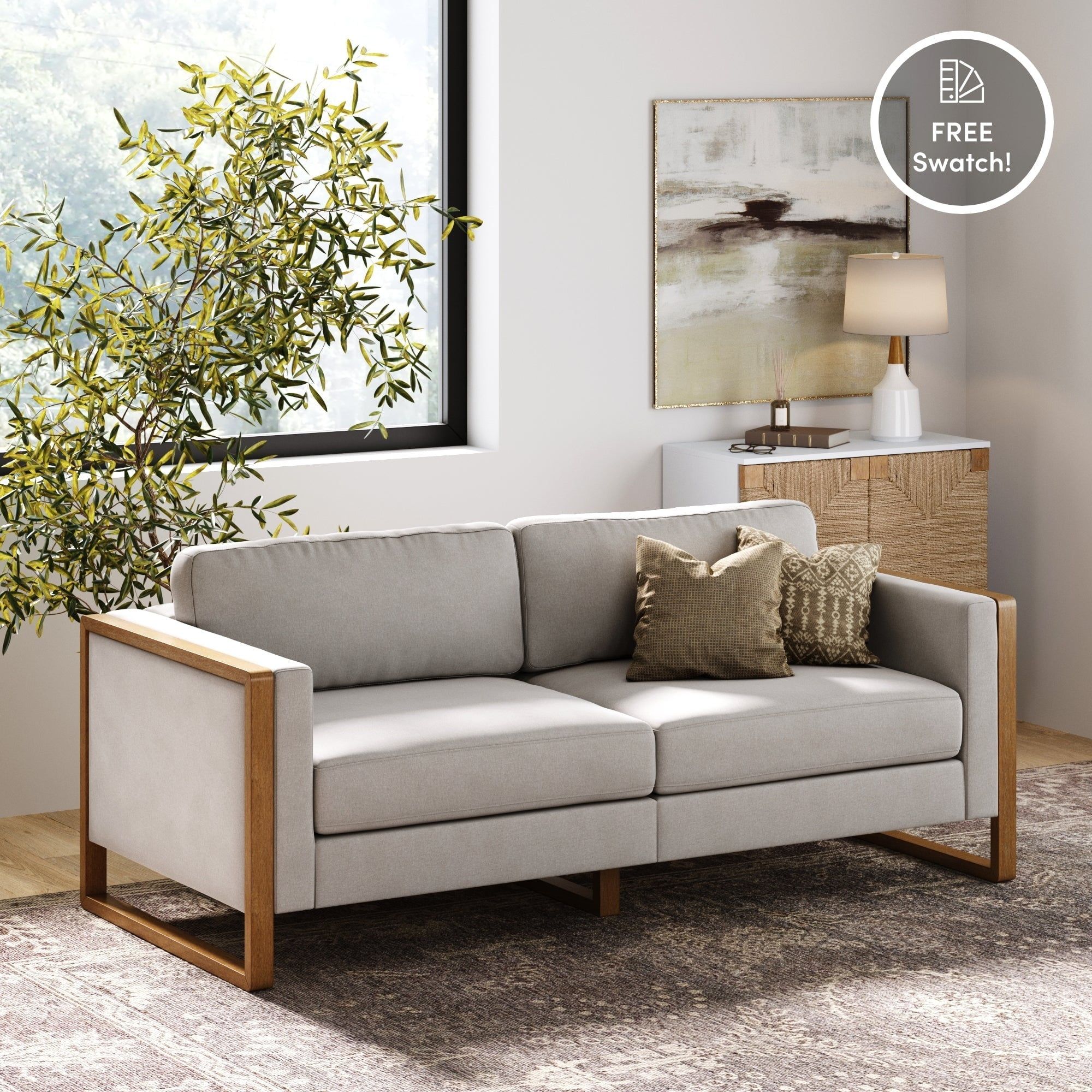 Madison Light Brown Faux Leather 2-Seater Sofa with Solid Wood Legs