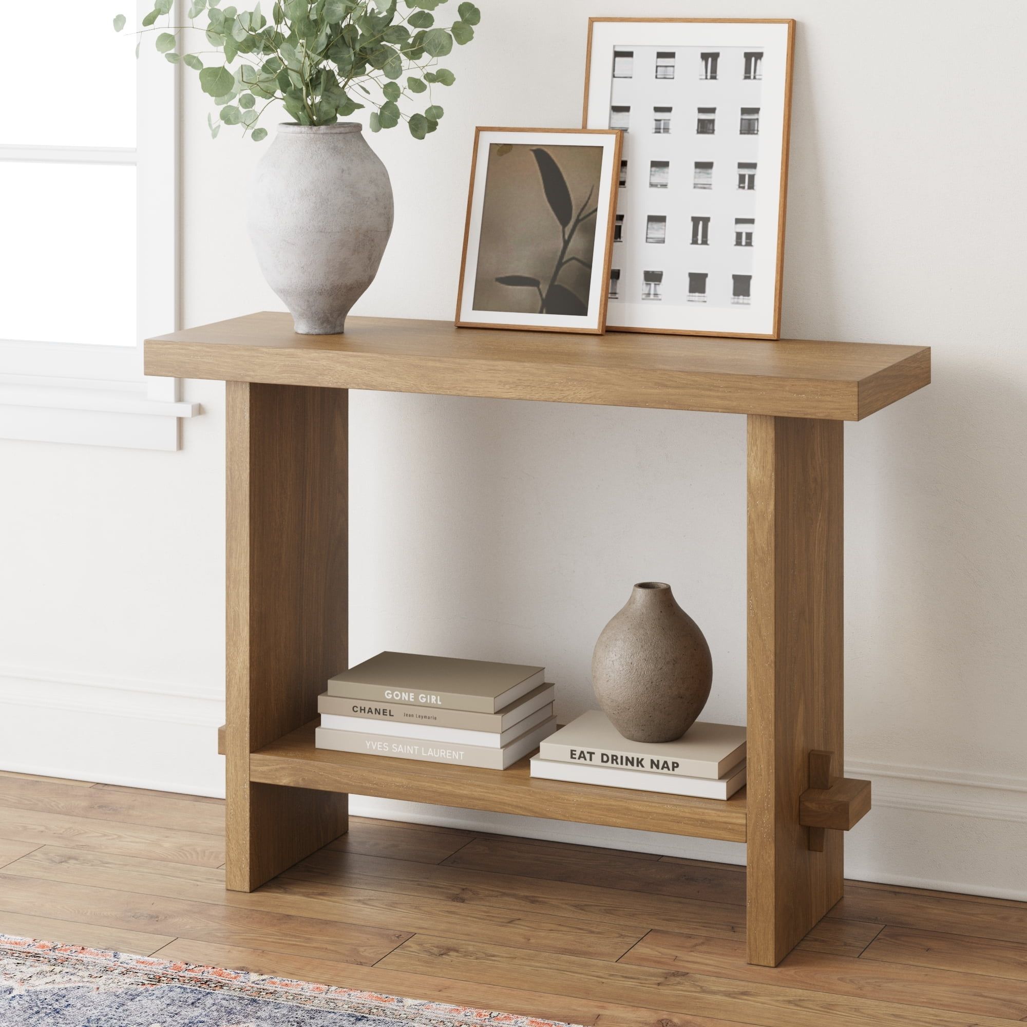 Virgo Light Brown Wood Console Table with Storage