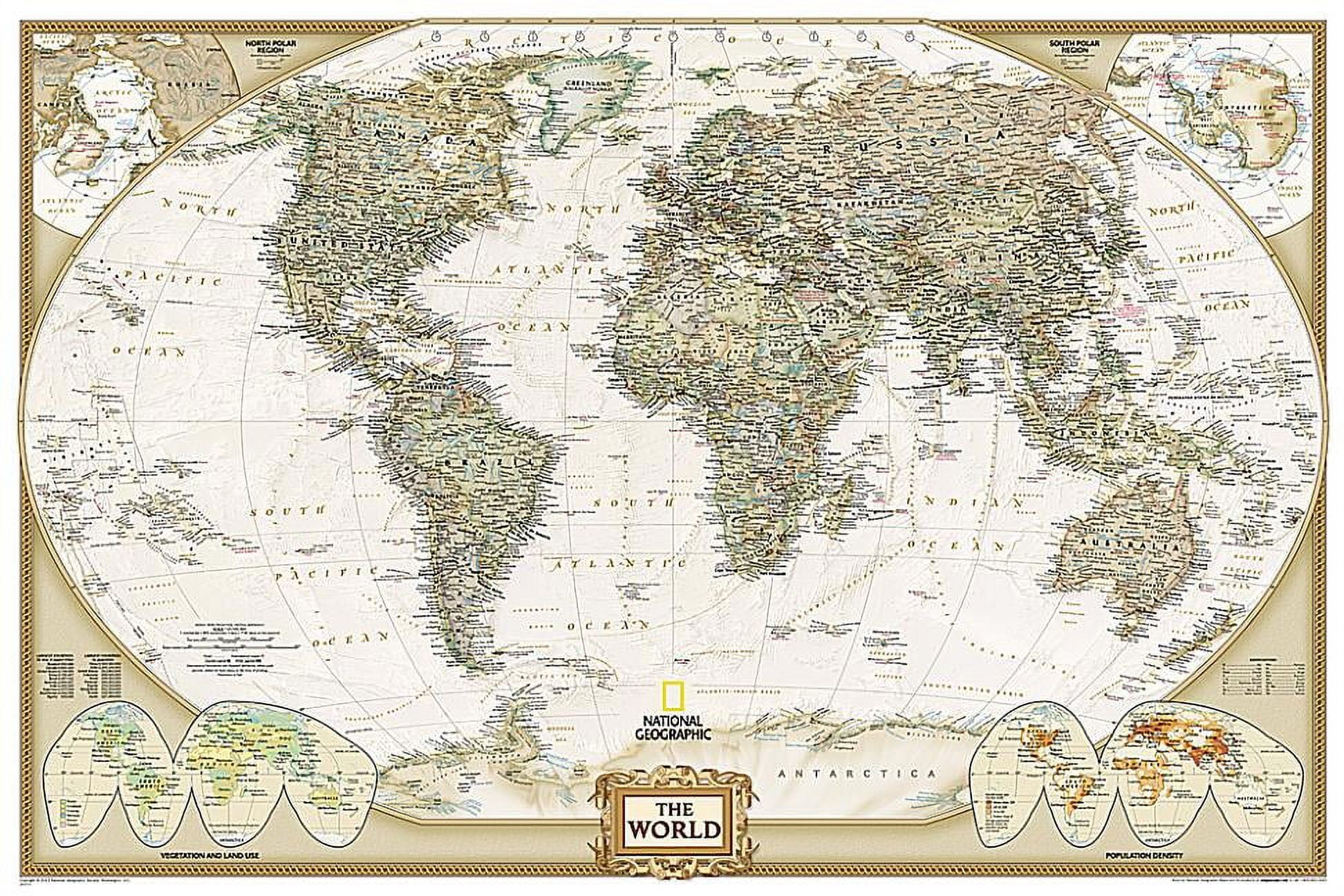 National Geographic Antique-Style World Map Poster 36 x 24 Inch