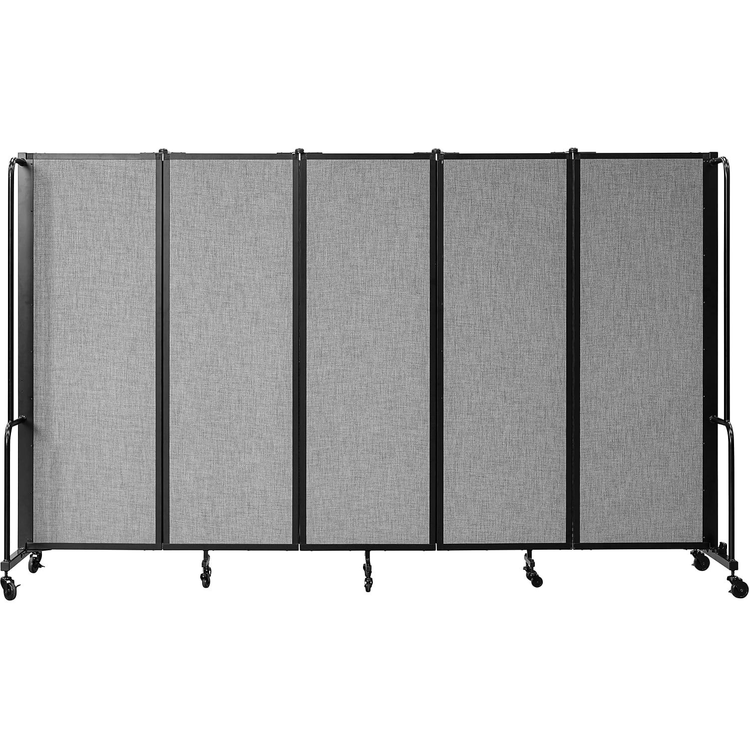 Gray PET 5-Panel Folding Partition Screen with Black Aluminum Frame