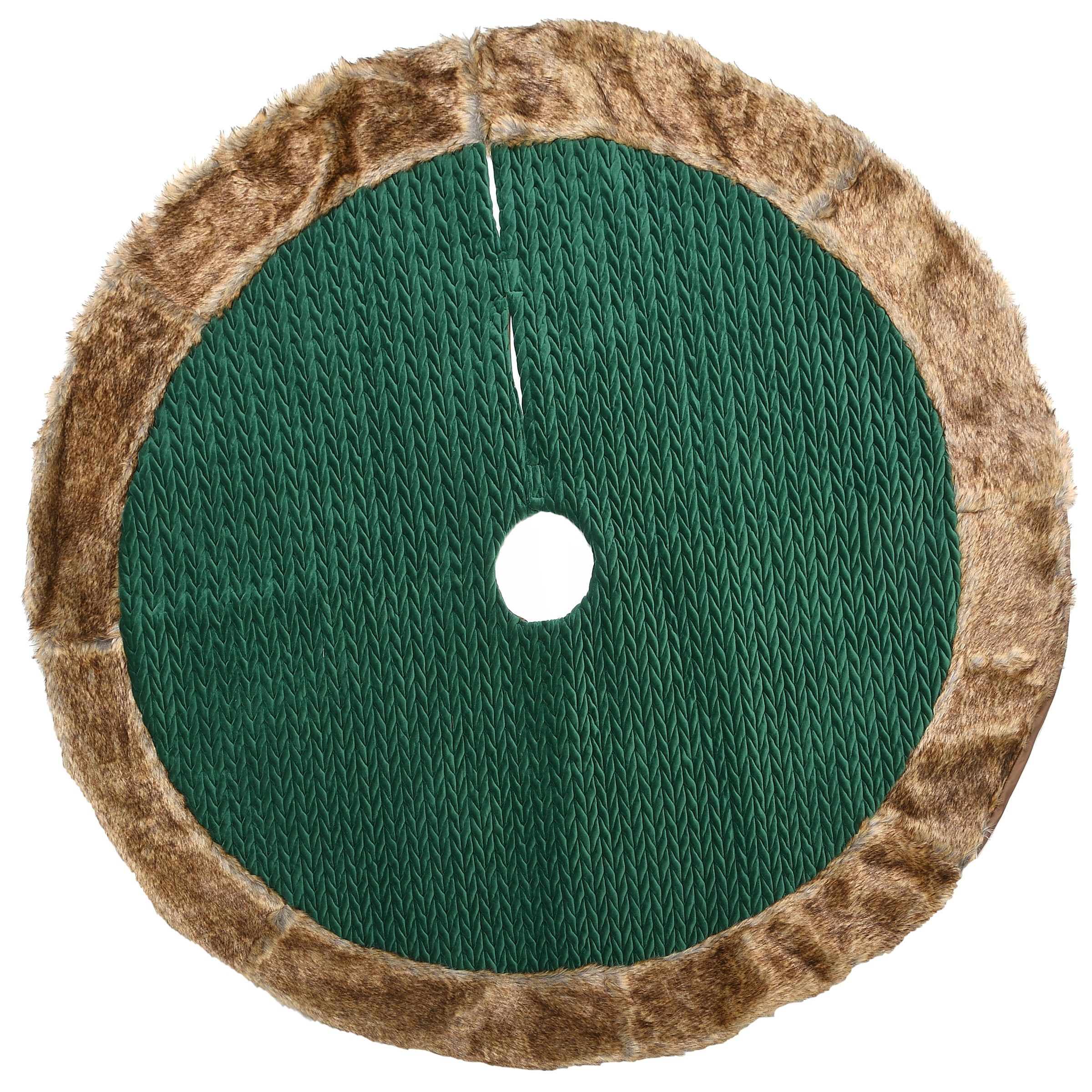 Green Quilted Tree Skirt with Faux Fur Border, 48-inch