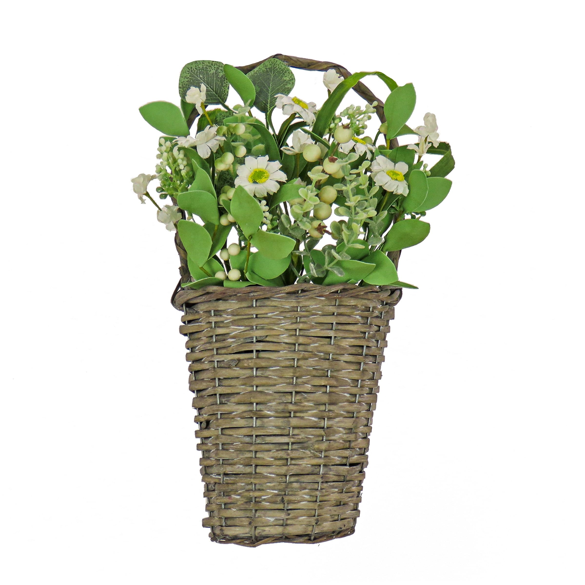 18" Woven Branch Wall Basket with Daisies and Berries