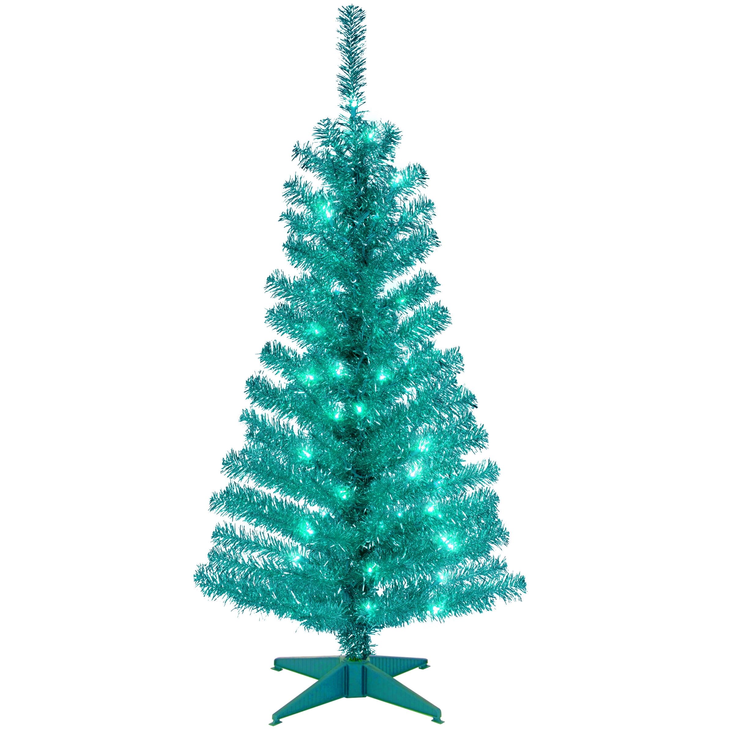 4-Foot Turquoise Tinsel Pre-Lit Christmas Tree with Clear Lights