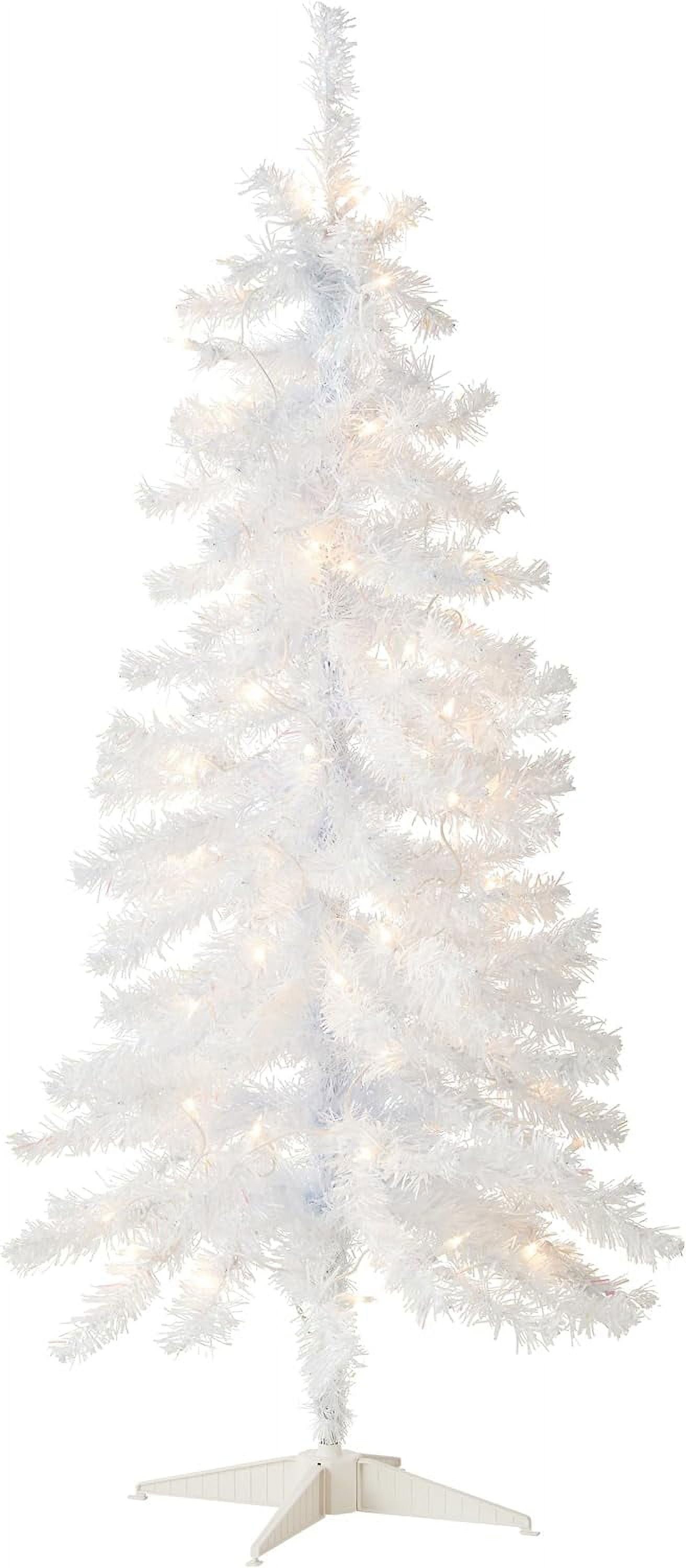 White Iridescent Tinsel 4-Foot Pre-Lit Christmas Tree with Clear Lights