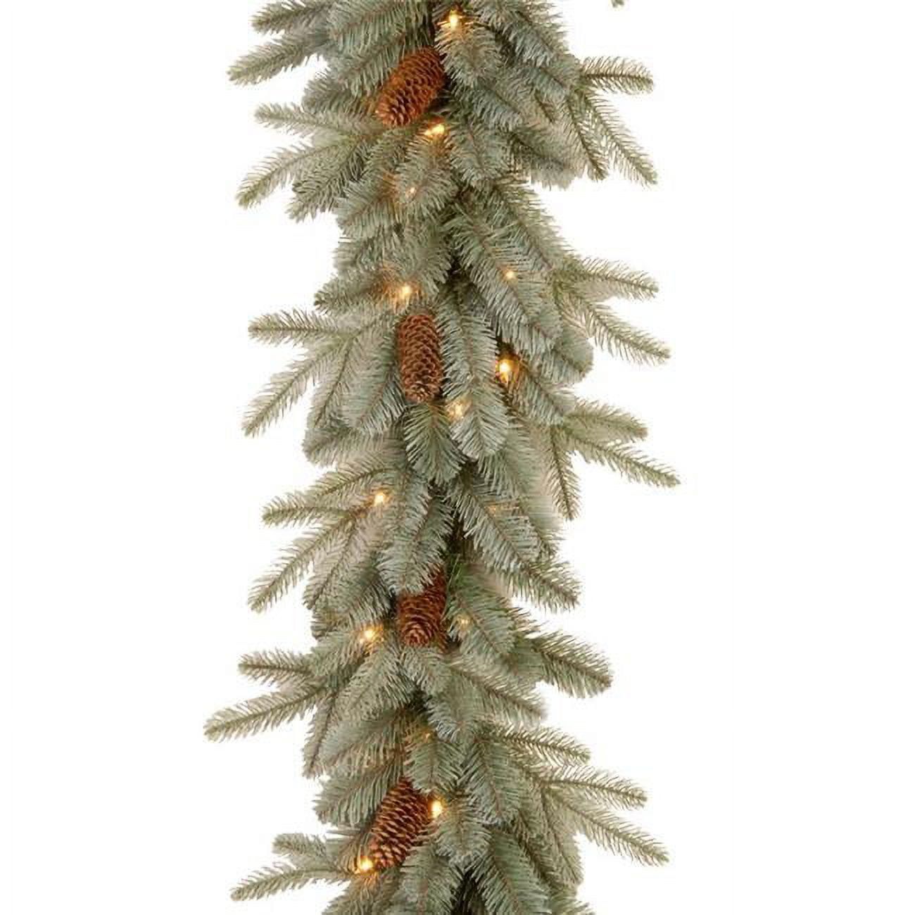 9-Foot Frosted Pine Garland with Clear Lights and Pine Cones