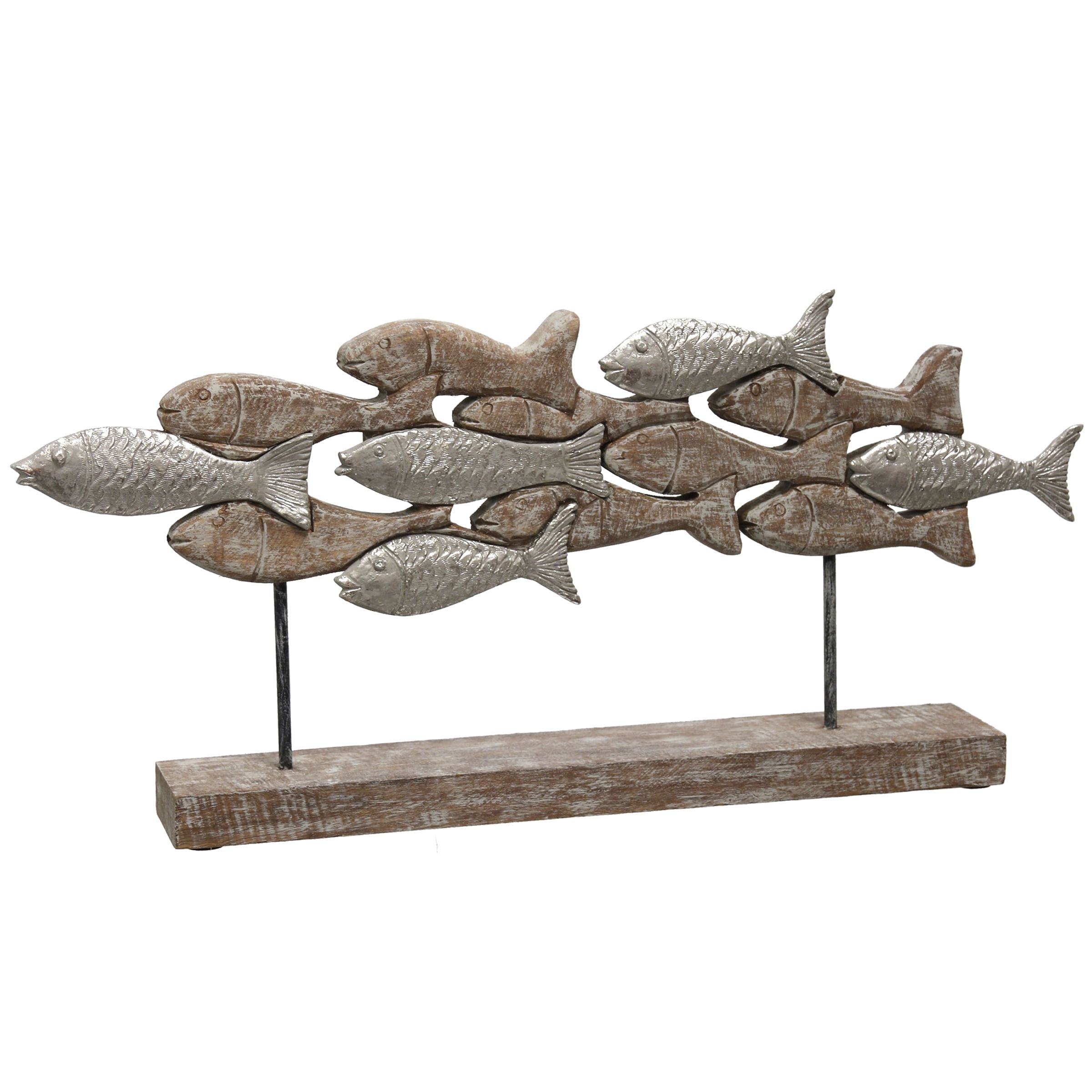 Natural Wood Coastal Fish Carved Table Sculpture