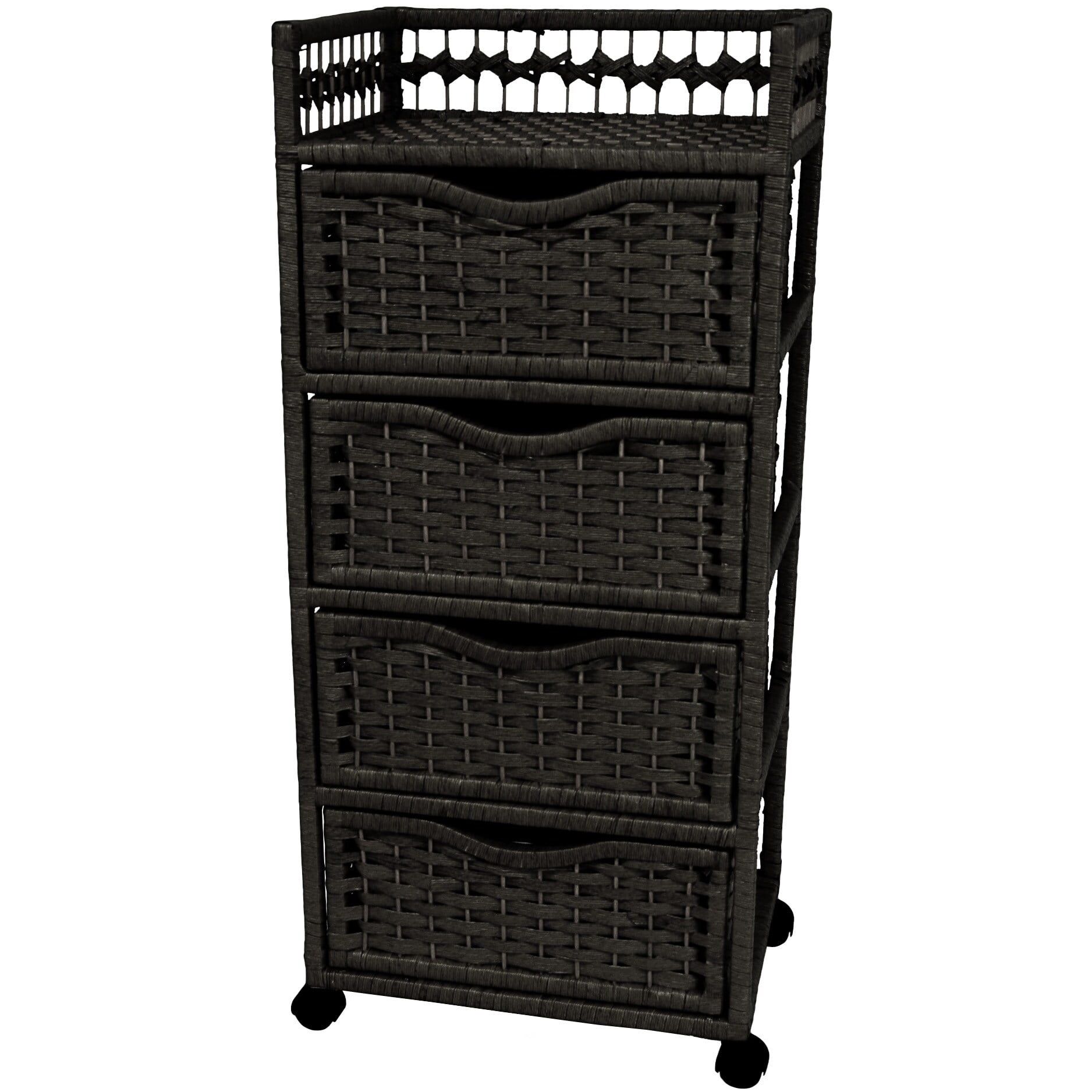 Bohemian Black Stained 4-Drawer Light Wood Chest on Casters