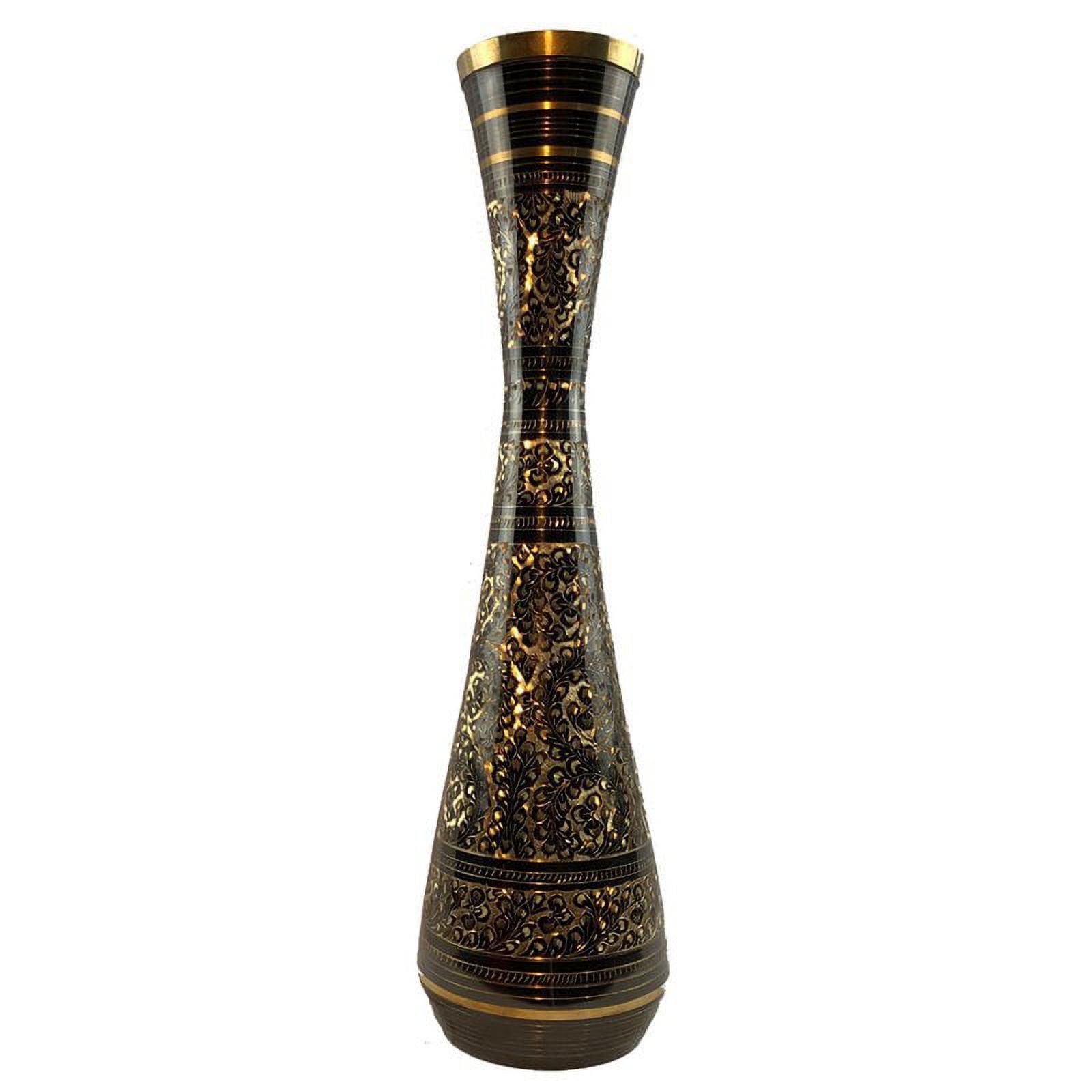 Handcrafted Brass Floral Black and Gold 15" Decorative Table Vase