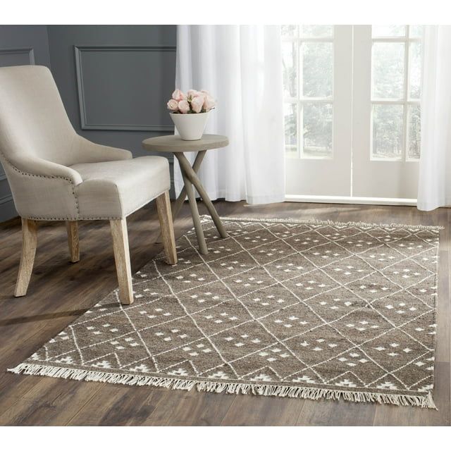 Brown and Ivory Handmade Wool and Viscose Area Rug