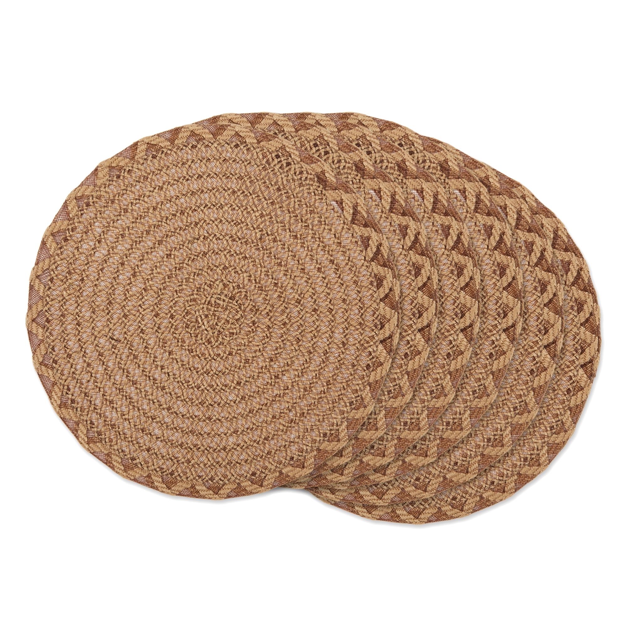 Natural Lattice Woven Polyester Round Placemats, Set of 6