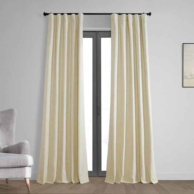 Natural Light Beige Linen Weave Blackout Curtain, 108" x 50"